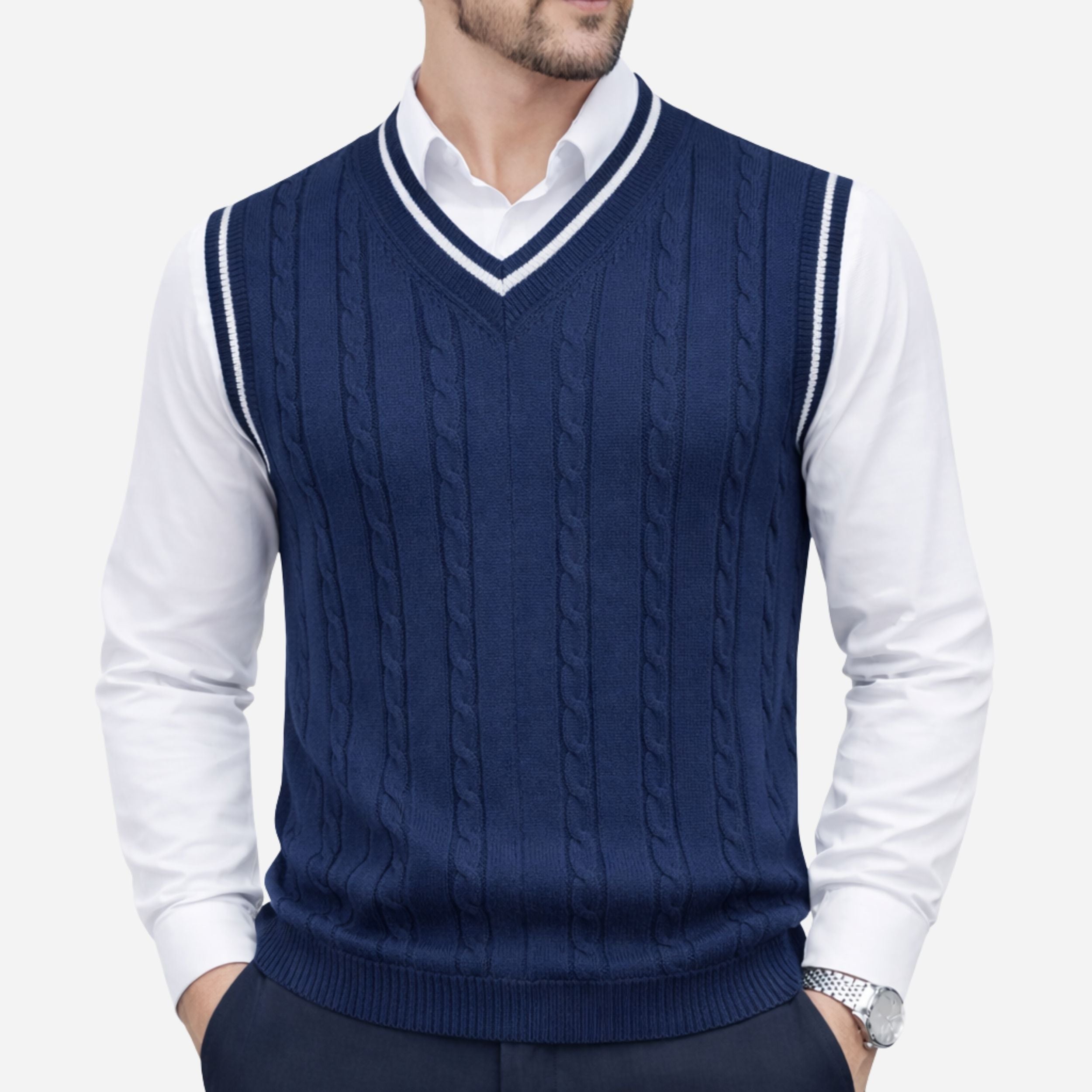 Alveraine | Men’s Knitted V-Neck Vest – Heritage Layers