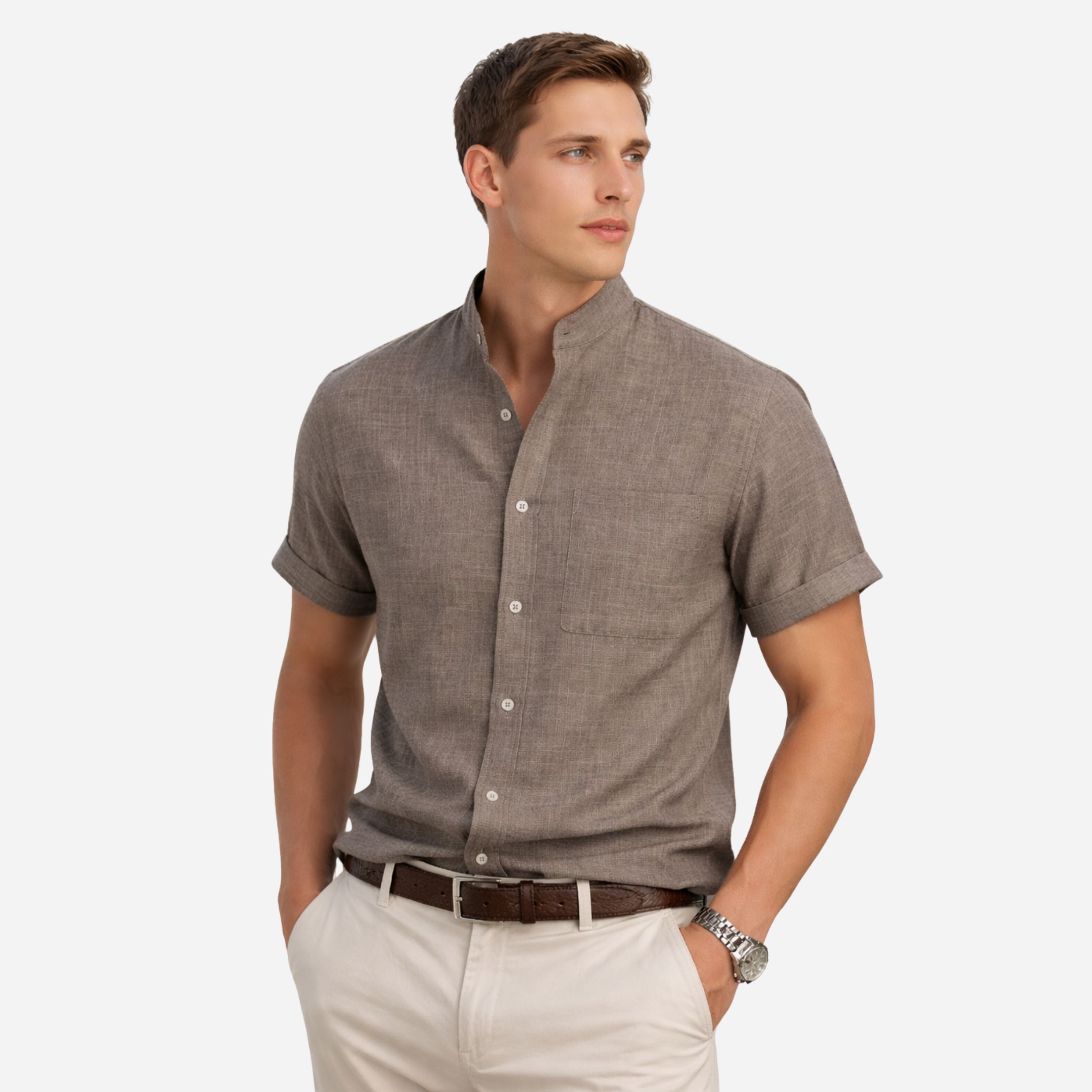 Alveraine | Men’s Cotton Linen Short Sleeve Shirt – Summer Casual Style