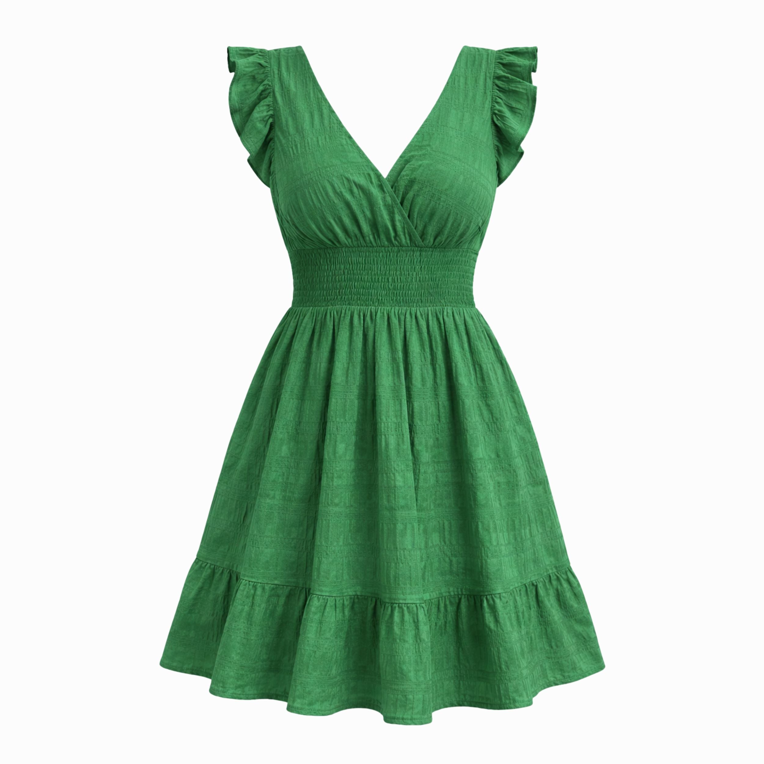 Alveraine | Women’s V-Neck Pleated Dress – Slim Fit Elegant Style