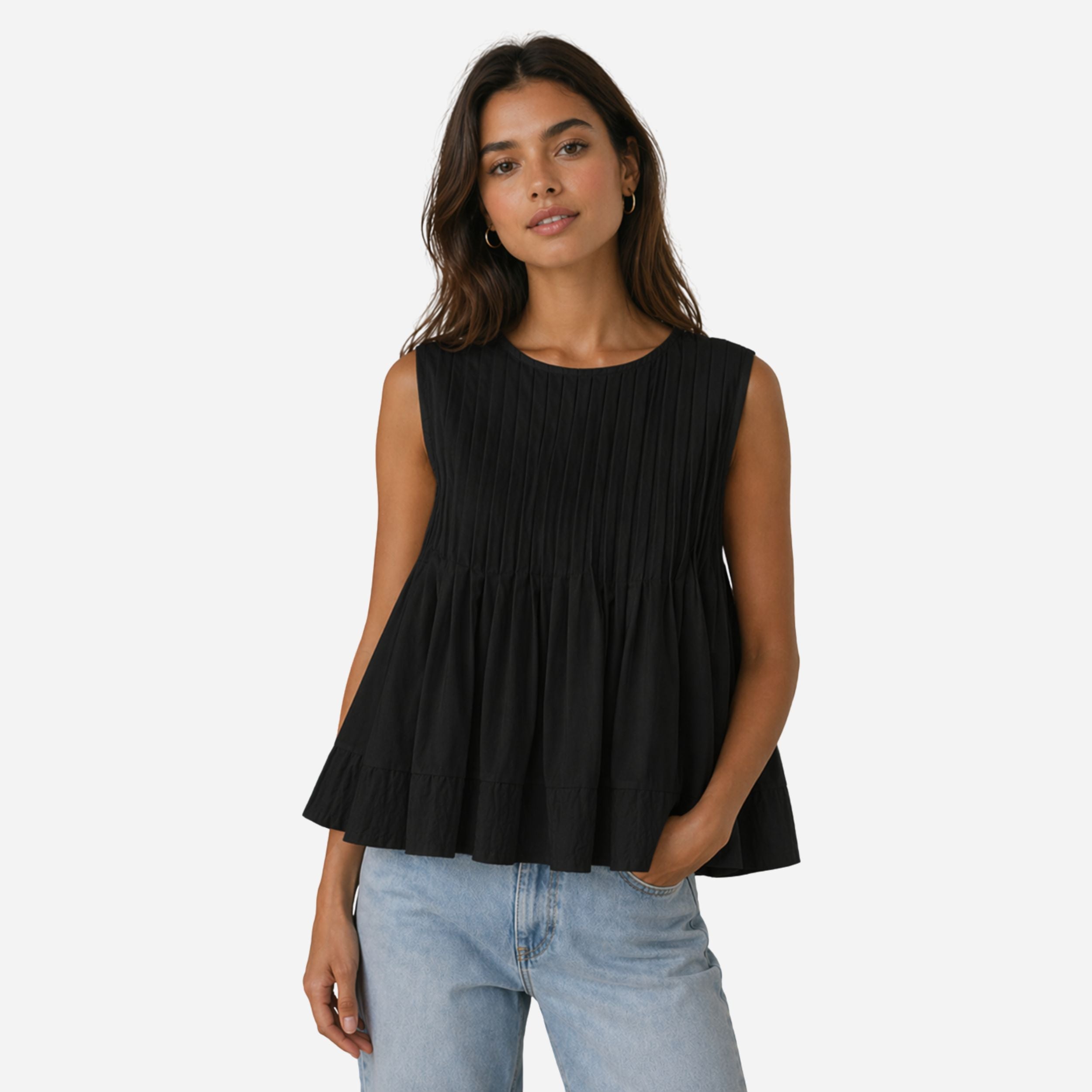 Alveraine | Women’s Pleated Peplum Sleeveless Blouse – Elegant Summer Style