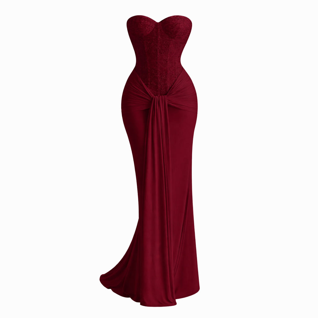 Alveraine | Women’s Strapless Ribbon Waist Evening Dress – Elegant Long Gown