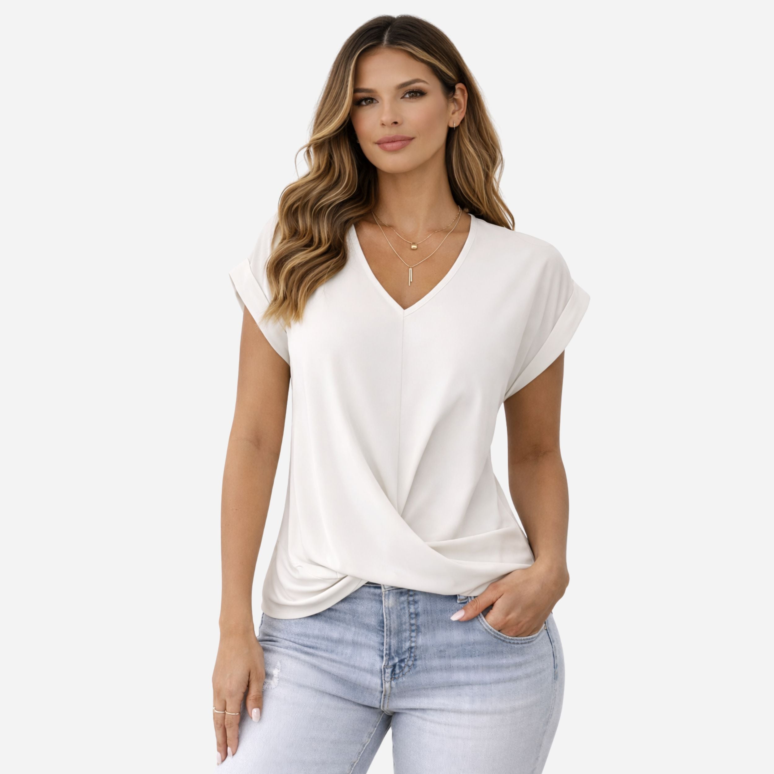 Alveraine | Women’s V-Neck Knot Detail T-Shirt – Casual Summer Style