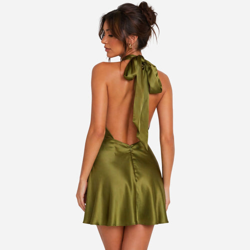 Alveraine | Ladies Elegant Solid Color Satin Back Zipper Dress