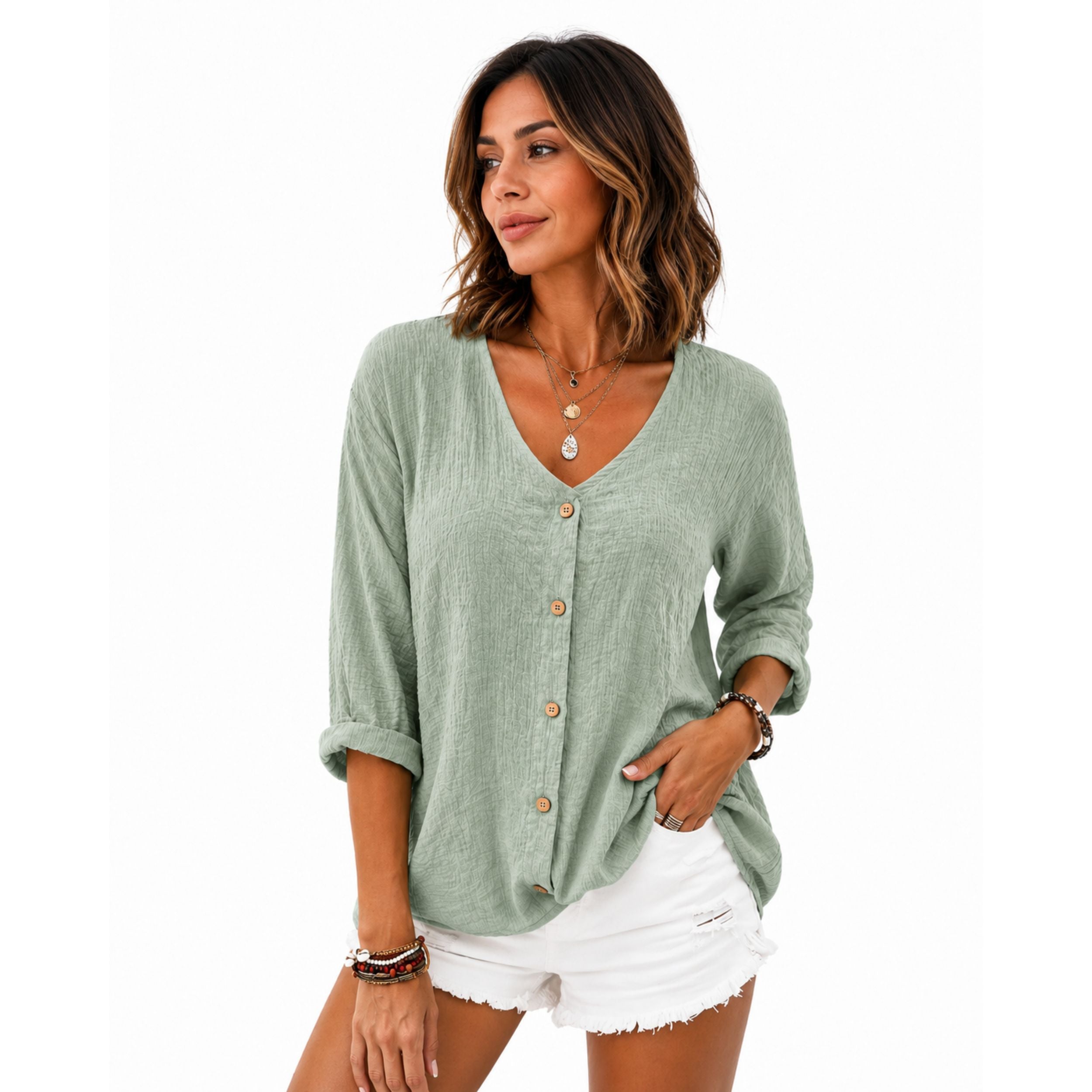 Alveraine | Blusa ligera de lino con escote en V para mujer – Estilo transpirable y elegante