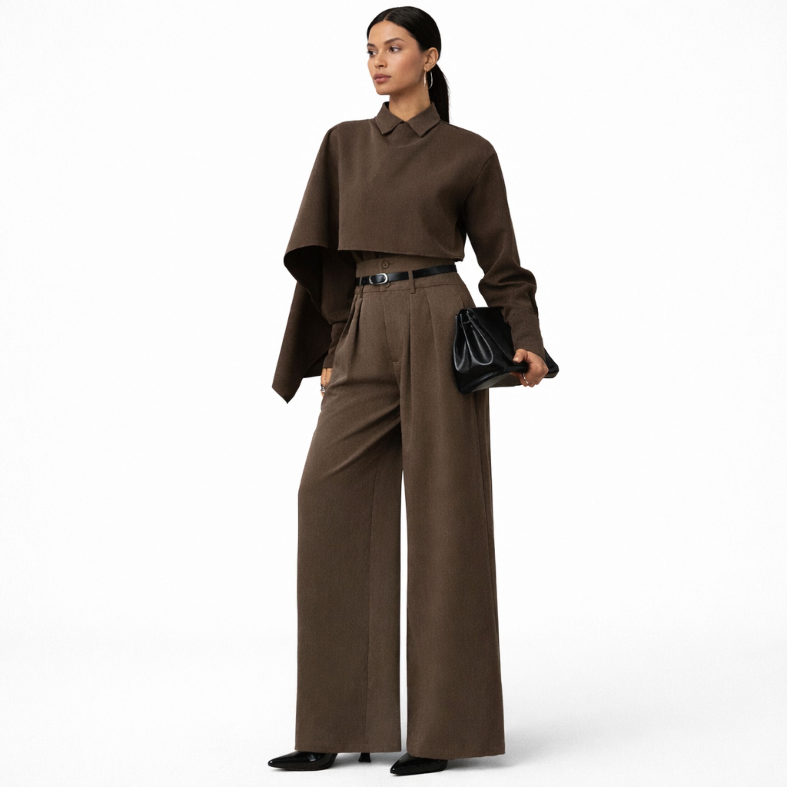 Alveraine | Women’s High-Waist Set Midi Blazer Suit with Cape Sleeve (Set)