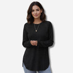 Alveraine | Women’s Loose Round Neck High-Low Curved Hem Casual Top