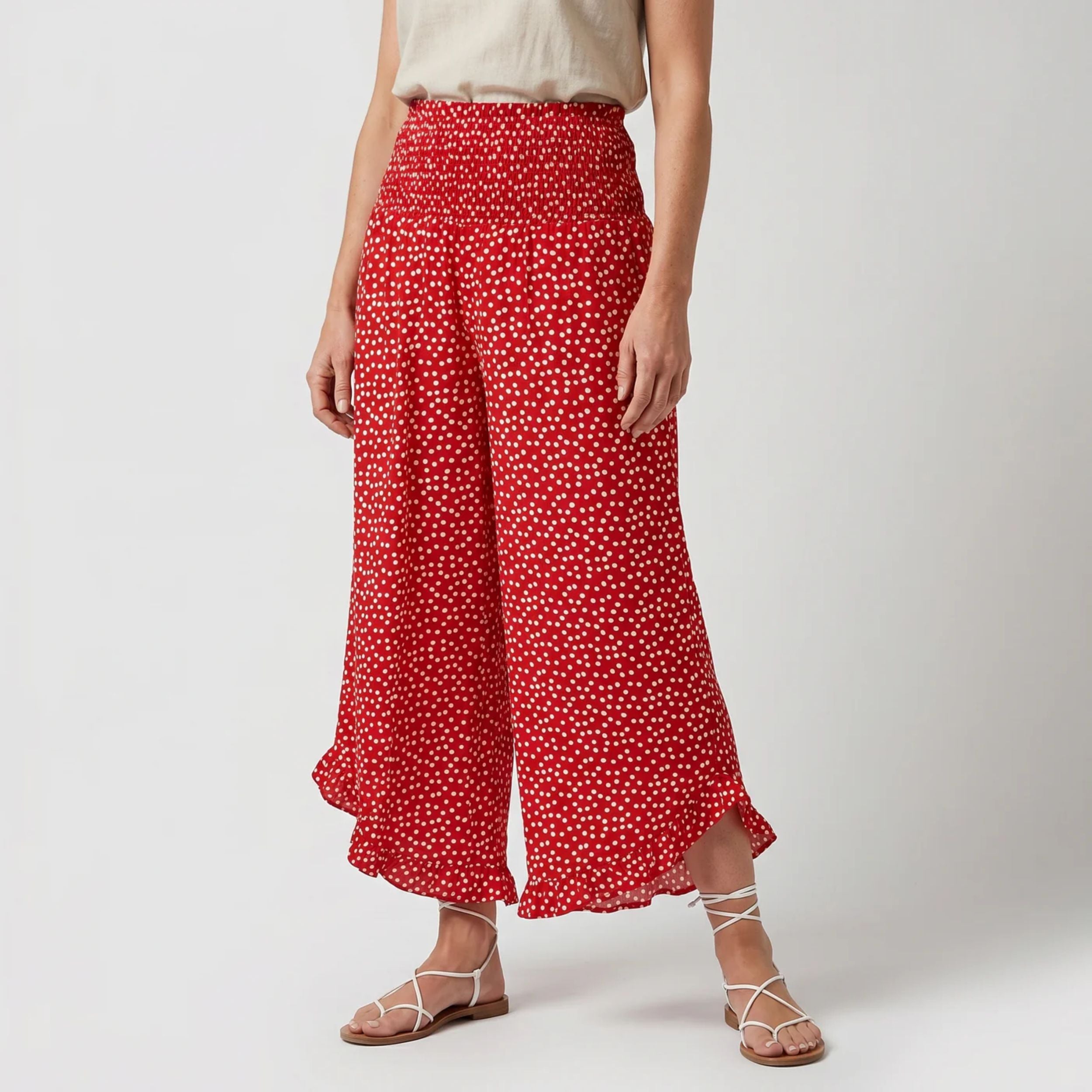 Alveraine | Women's Flowy Dot Print Wide-Leg Trousers - Summer Comfort Style
