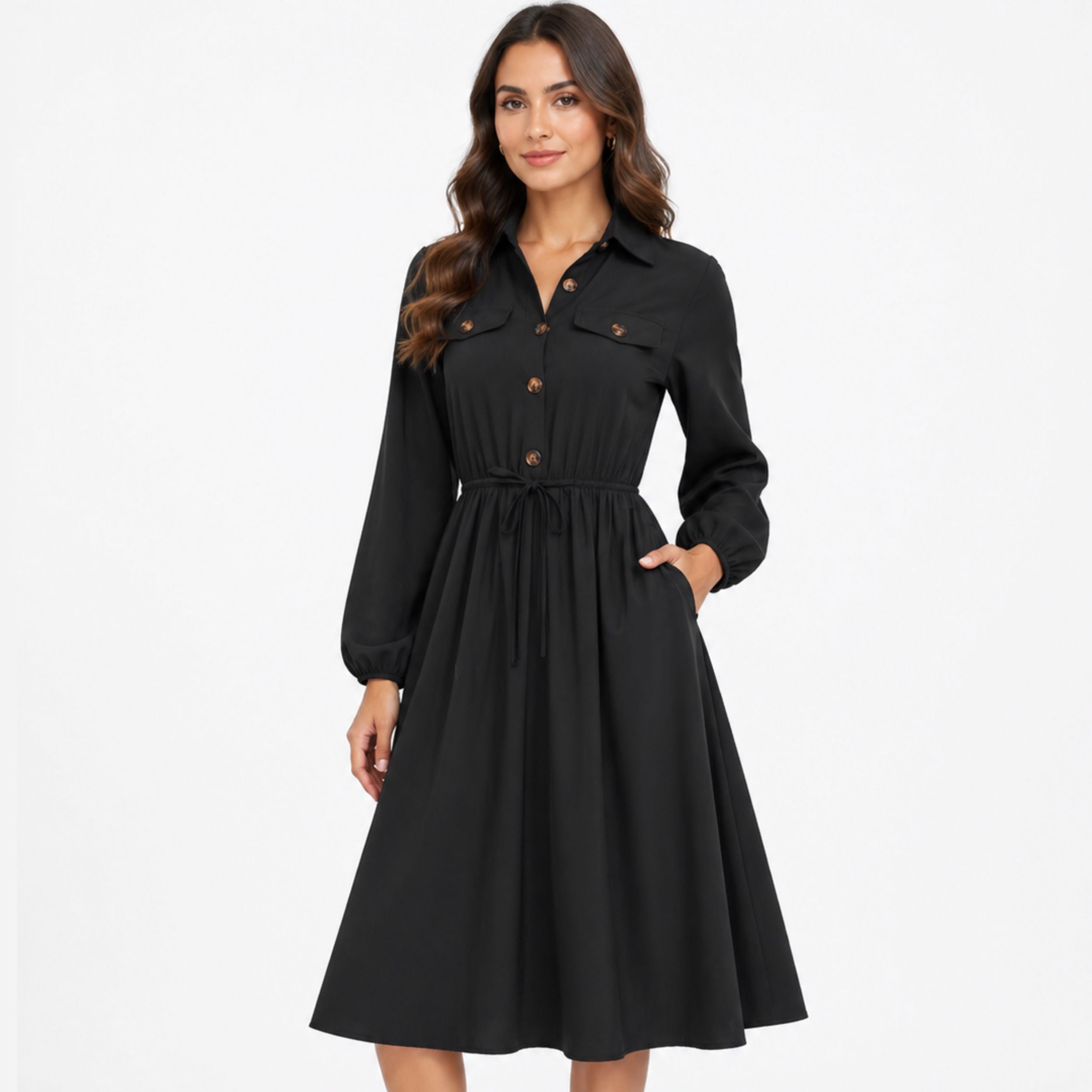 Alveraine | Women’s Button Tie Waist Shirt Dress – Elegant Everyday Style