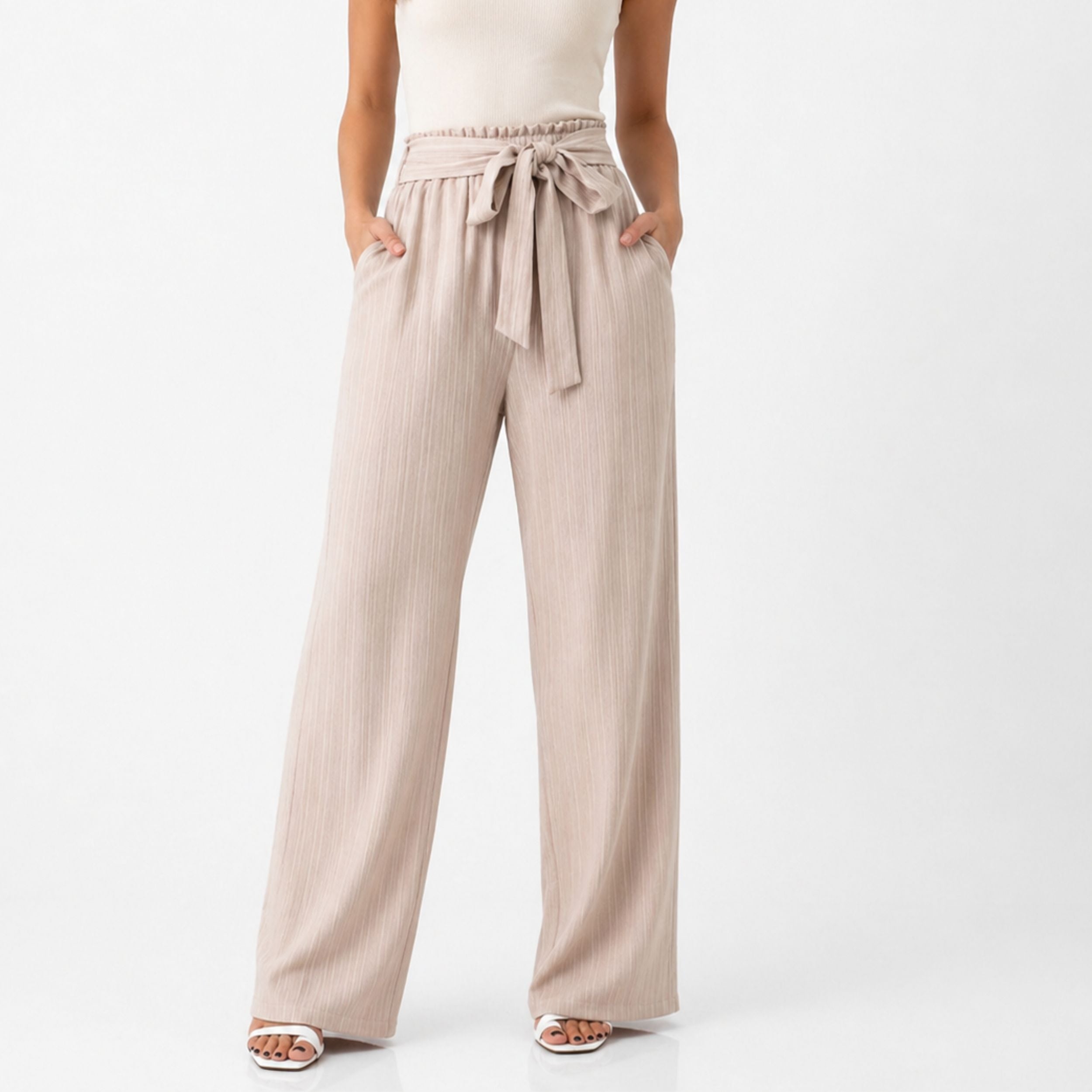 Alveraine | Women’s Tie Detail Elastic Trousers – Relaxed Elegant Style