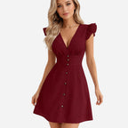 Alveraine | Women’s Deep V-Neck Ruffle Hem Dress – Elegant Flowing Style