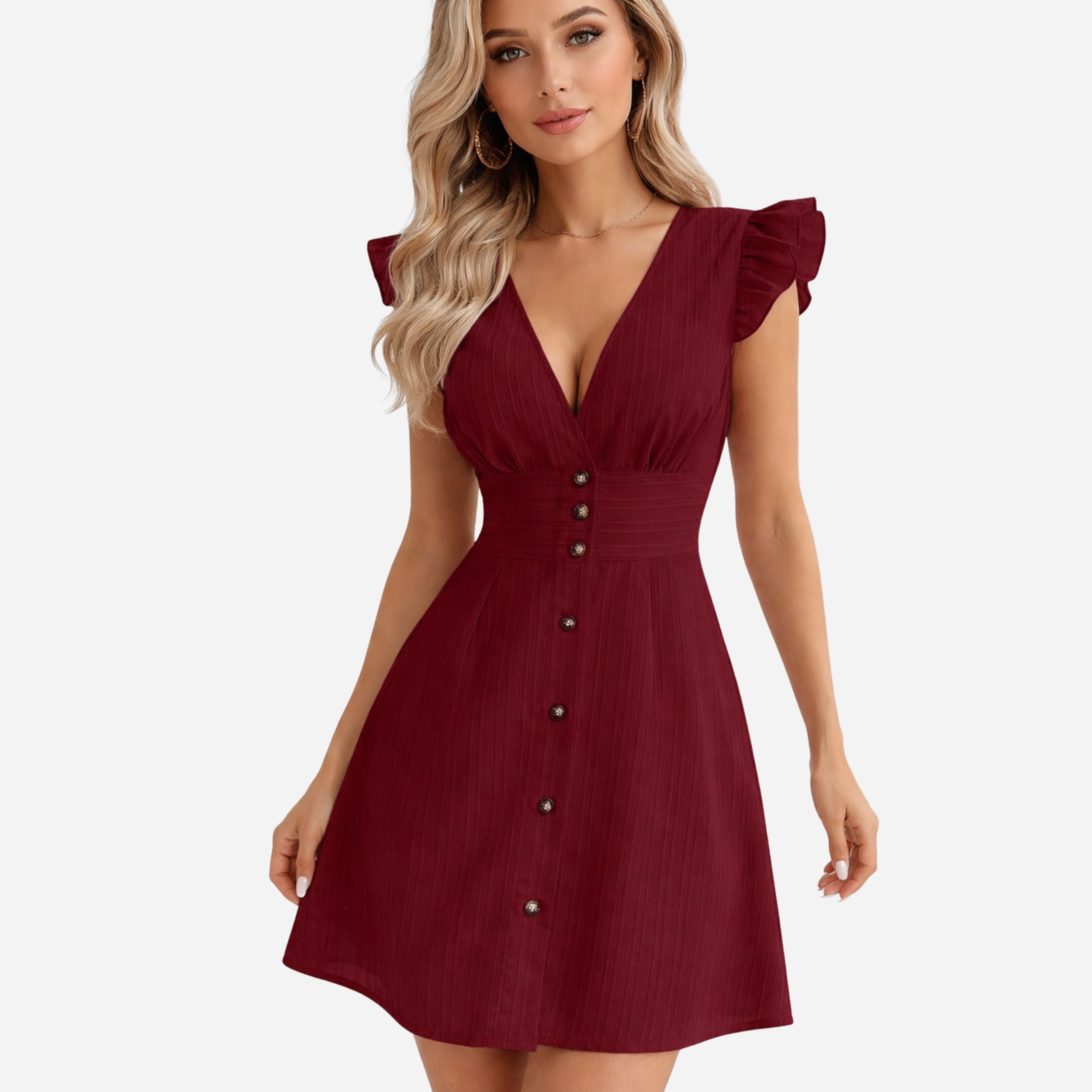 Alveraine | Women’s Deep V-Neck Ruffle Hem Dress – Elegant Flowing Style