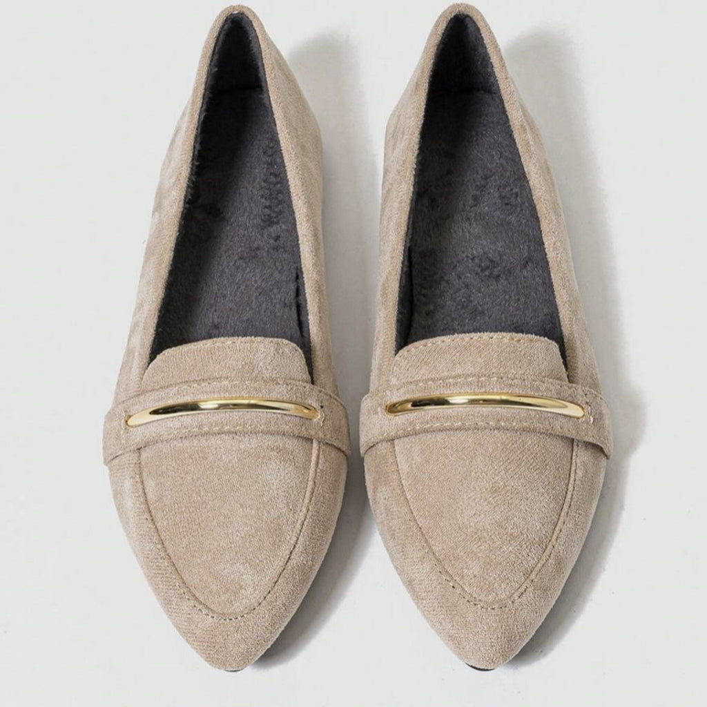 Alveraine | Women’s Point Toe Metal Detail Loafers – Modern Flat Style