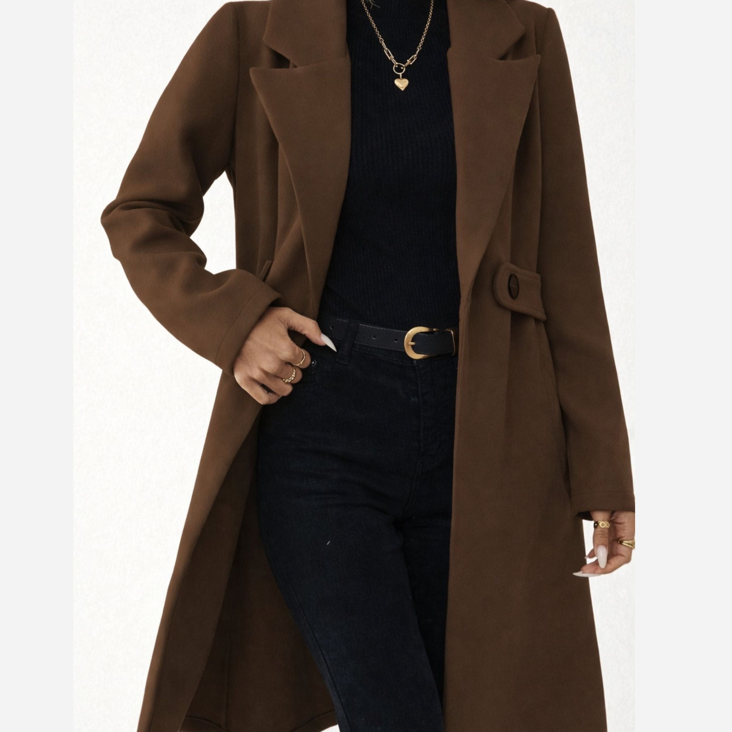 Alveraine | Women’s Belted Notched Collar Long Overcoat