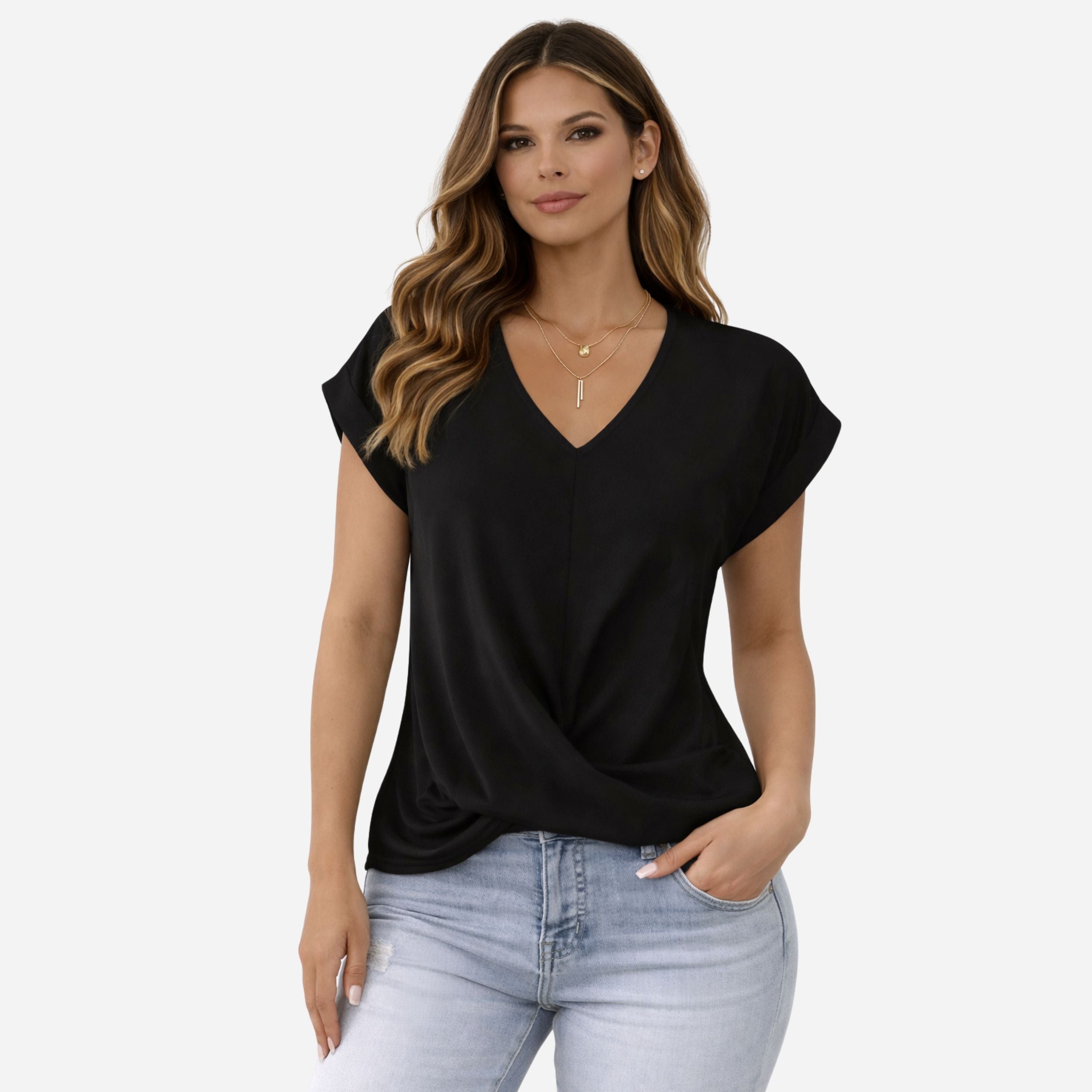 Alveraine | Women’s V-Neck Knot Detail T-Shirt – Casual Summer Style