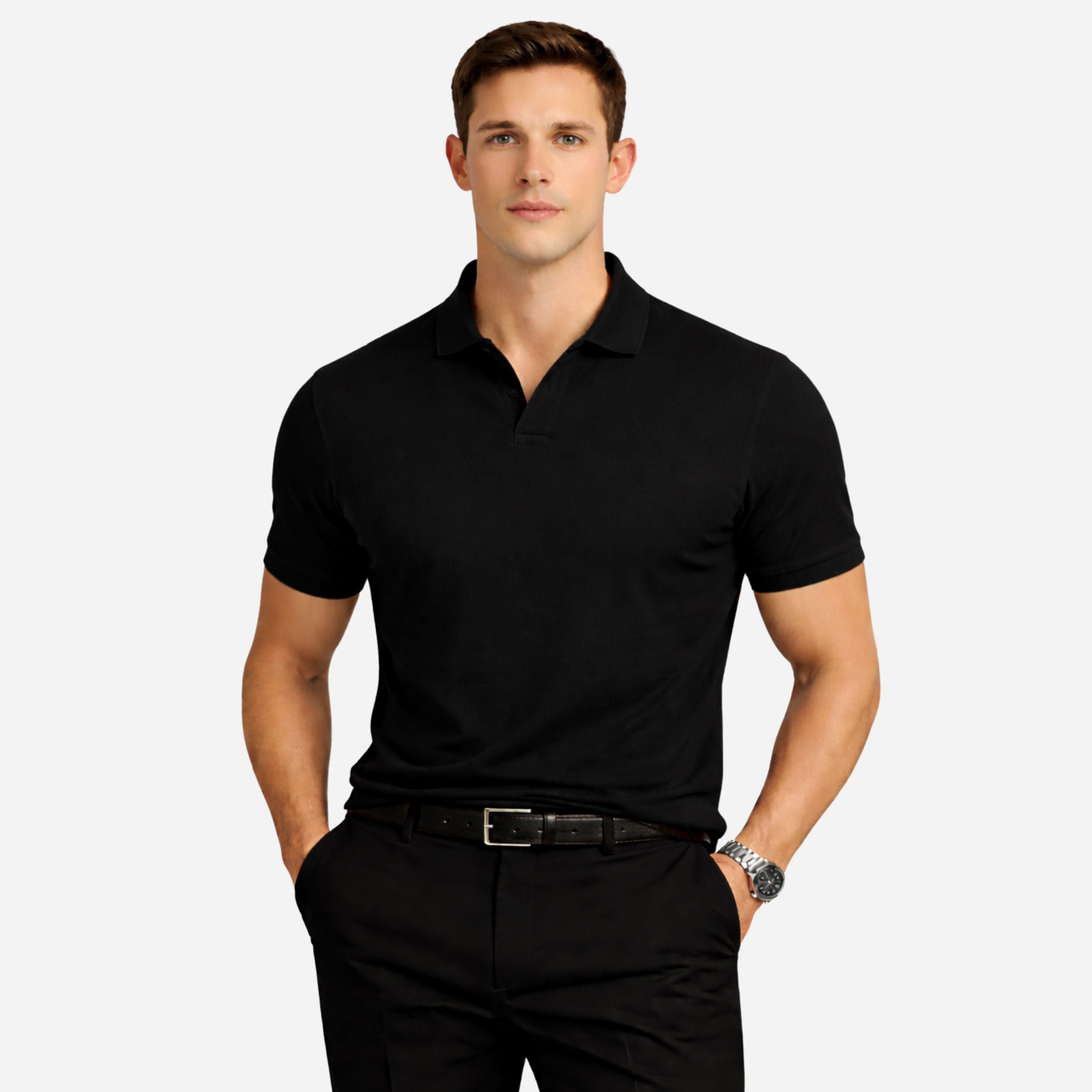 Alveraine | Men’s Slim Fit Knit Polo Shirt – Smart Casual Summer Style