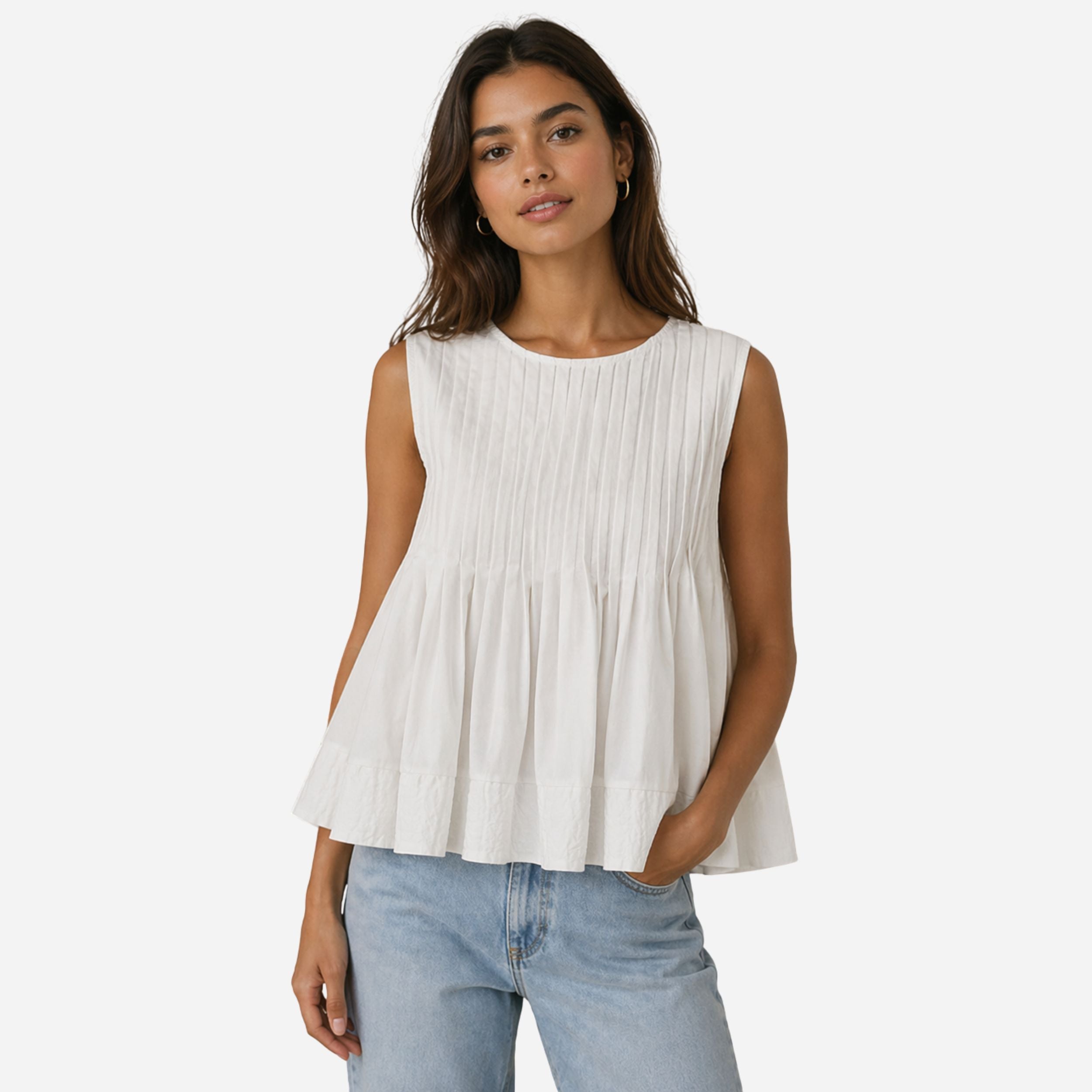 Alveraine | Blouse plissée à basque sans manches pour femme – Style estival élégant