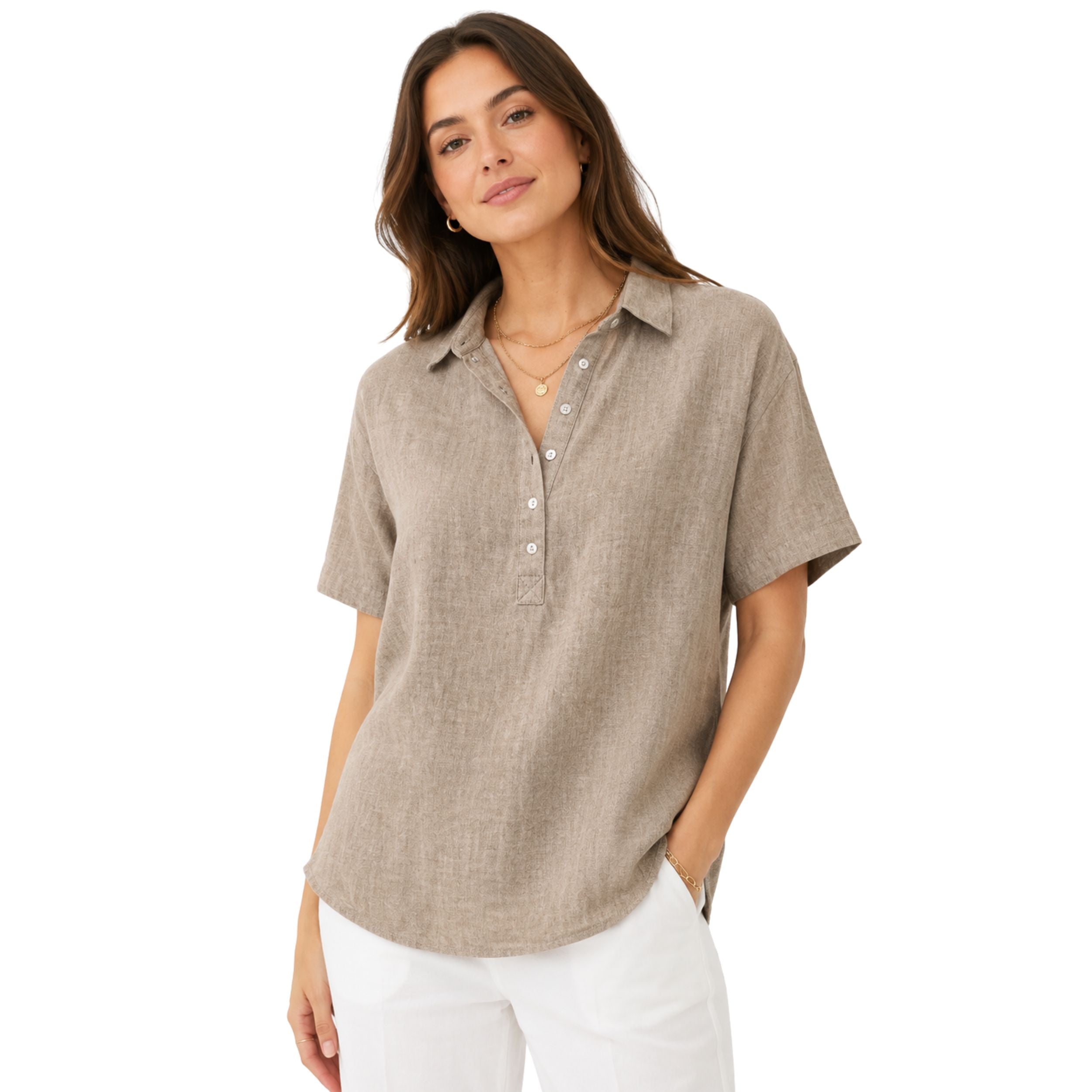 Alveraine | Women's Timeless Linen Blouse - Natural Everyday Elegance