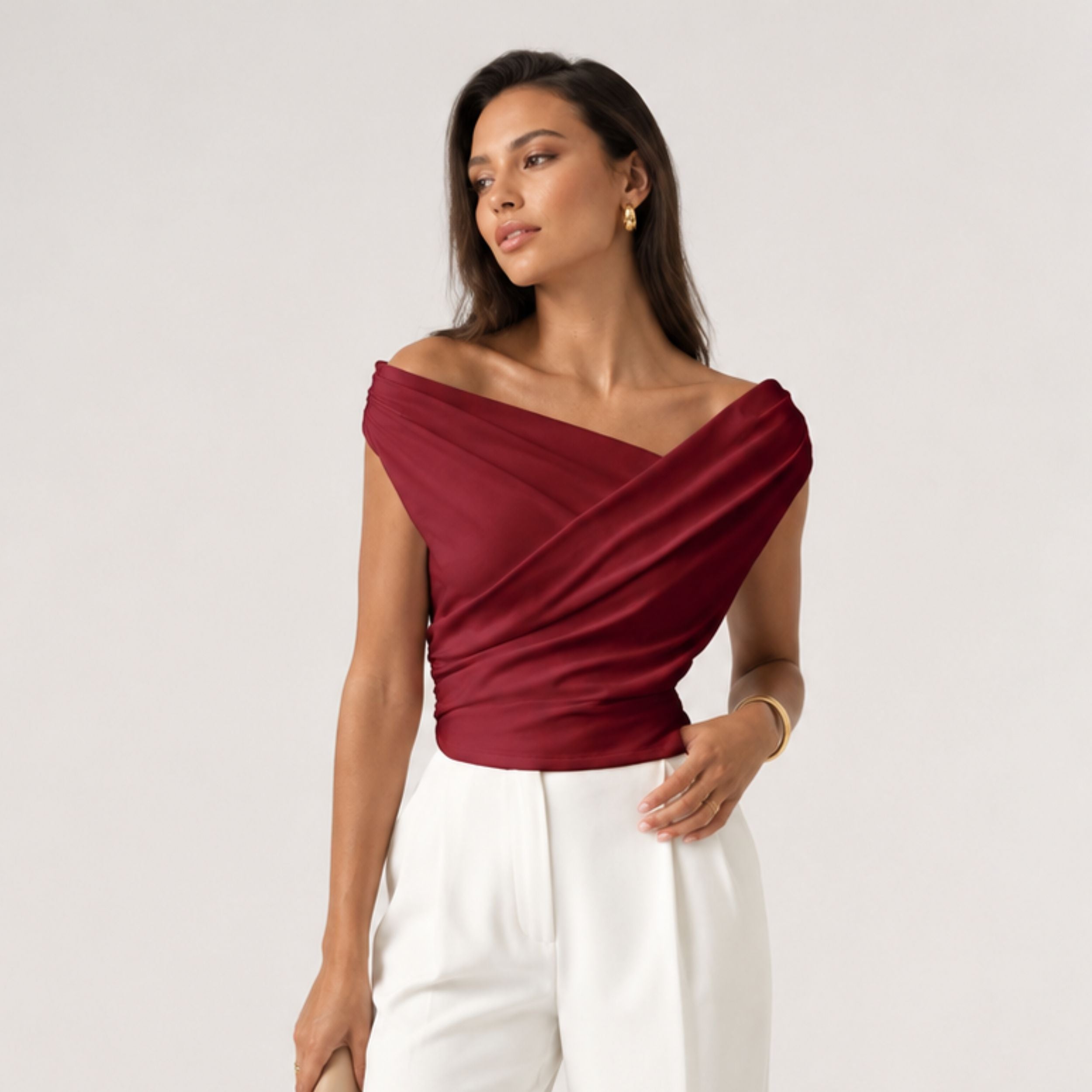Alveraine | Women's Elegant Shoulder Top Blouse - Draped Refined Style