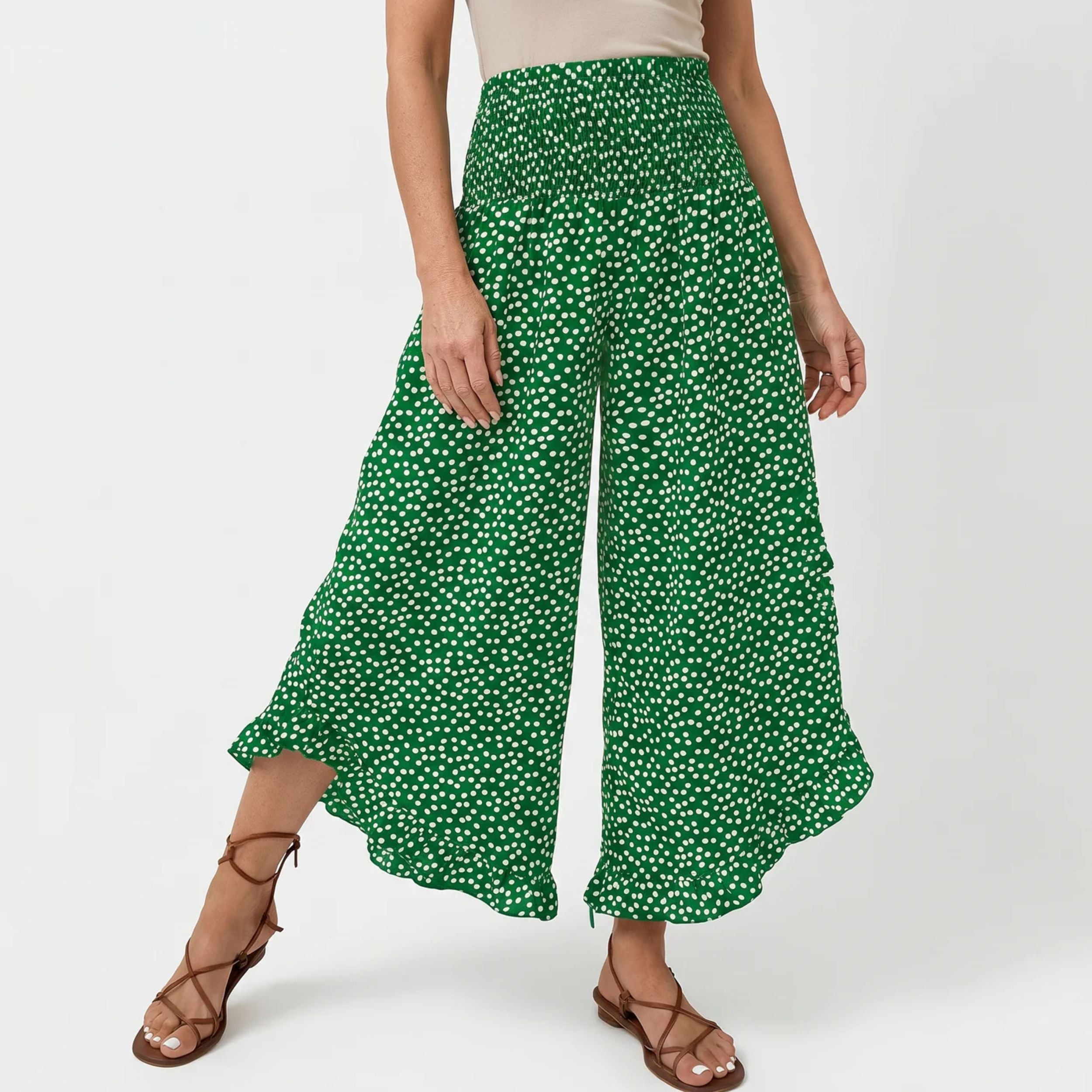 Alveraine | Women's Flowy Dot Print Wide-Leg Trousers - Summer Comfort Style