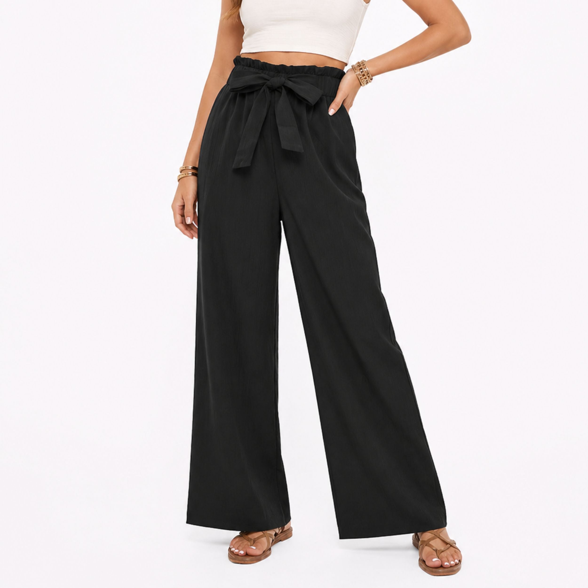 Alveraine | Women’s Tie Detail Elastic Trousers – Relaxed Elegant Style