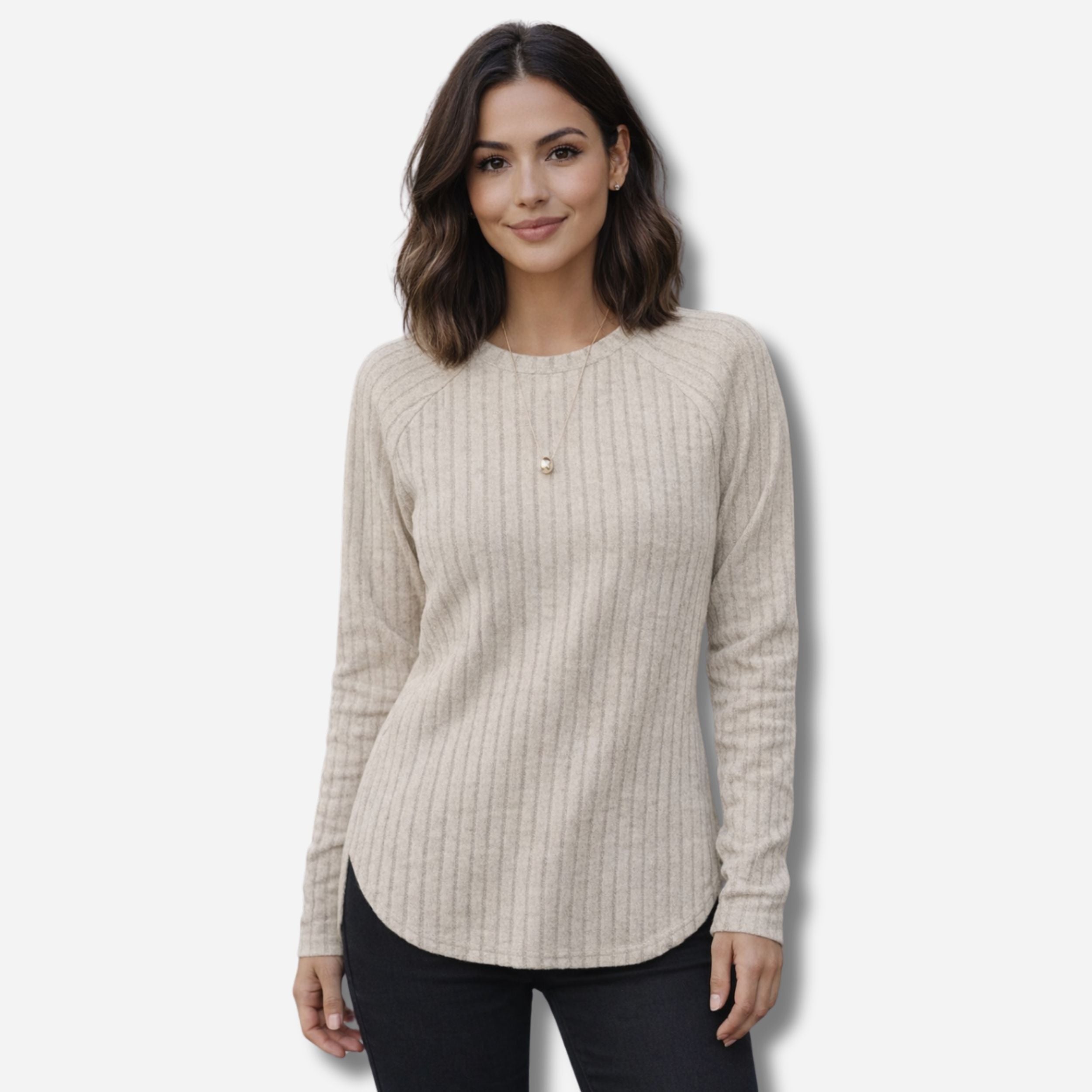 Alveraine | Women’s Loose Round Neck High-Low Curved Hem Casual Top