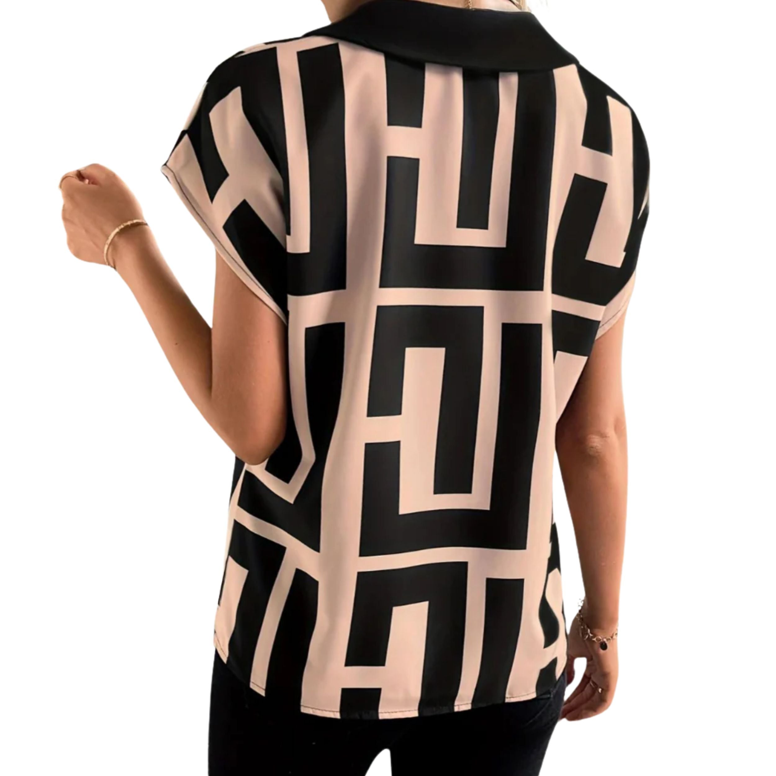 Alveraine | Geometric V-Neck Blouse