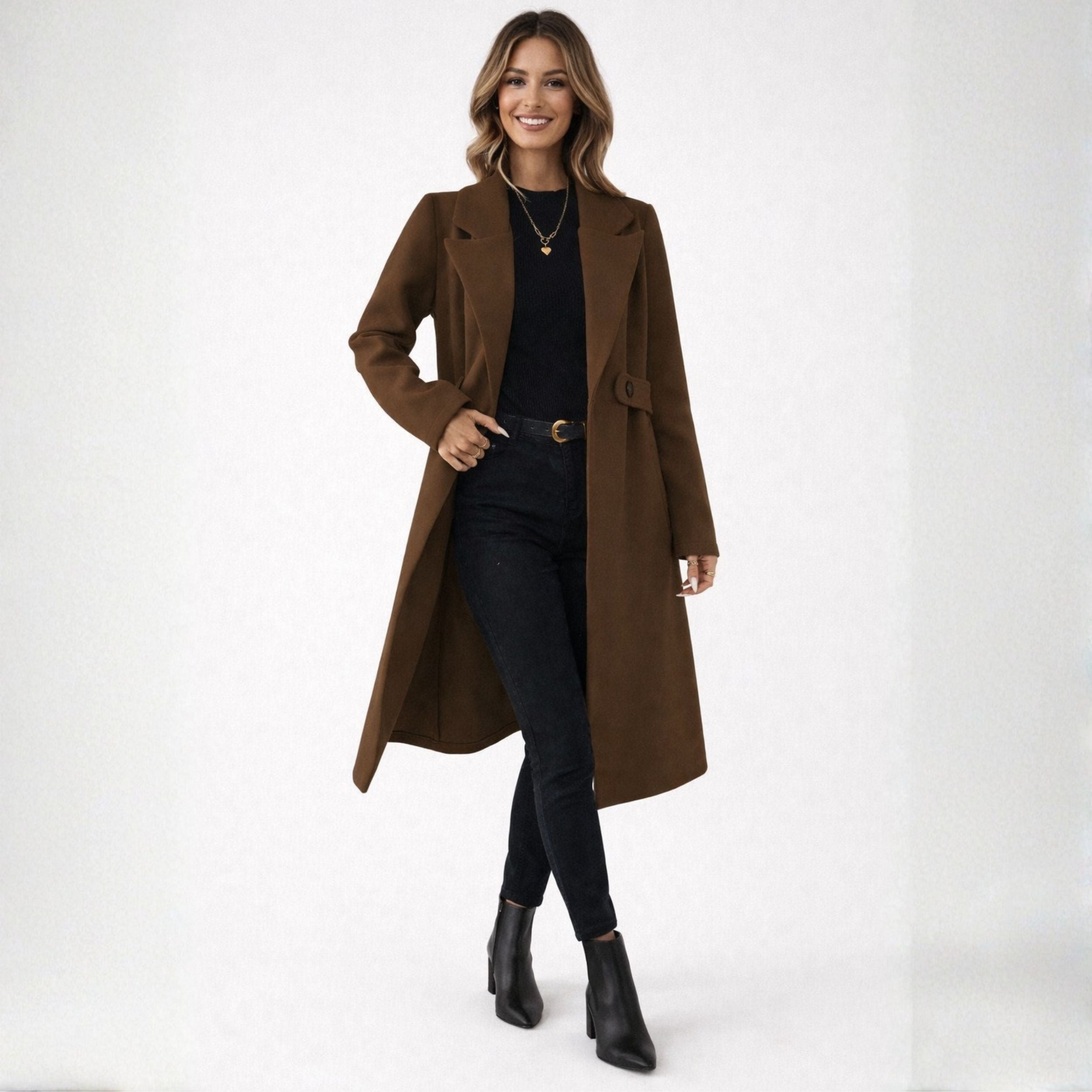 Alveraine | Women’s Belted Notched Collar Long Overcoat