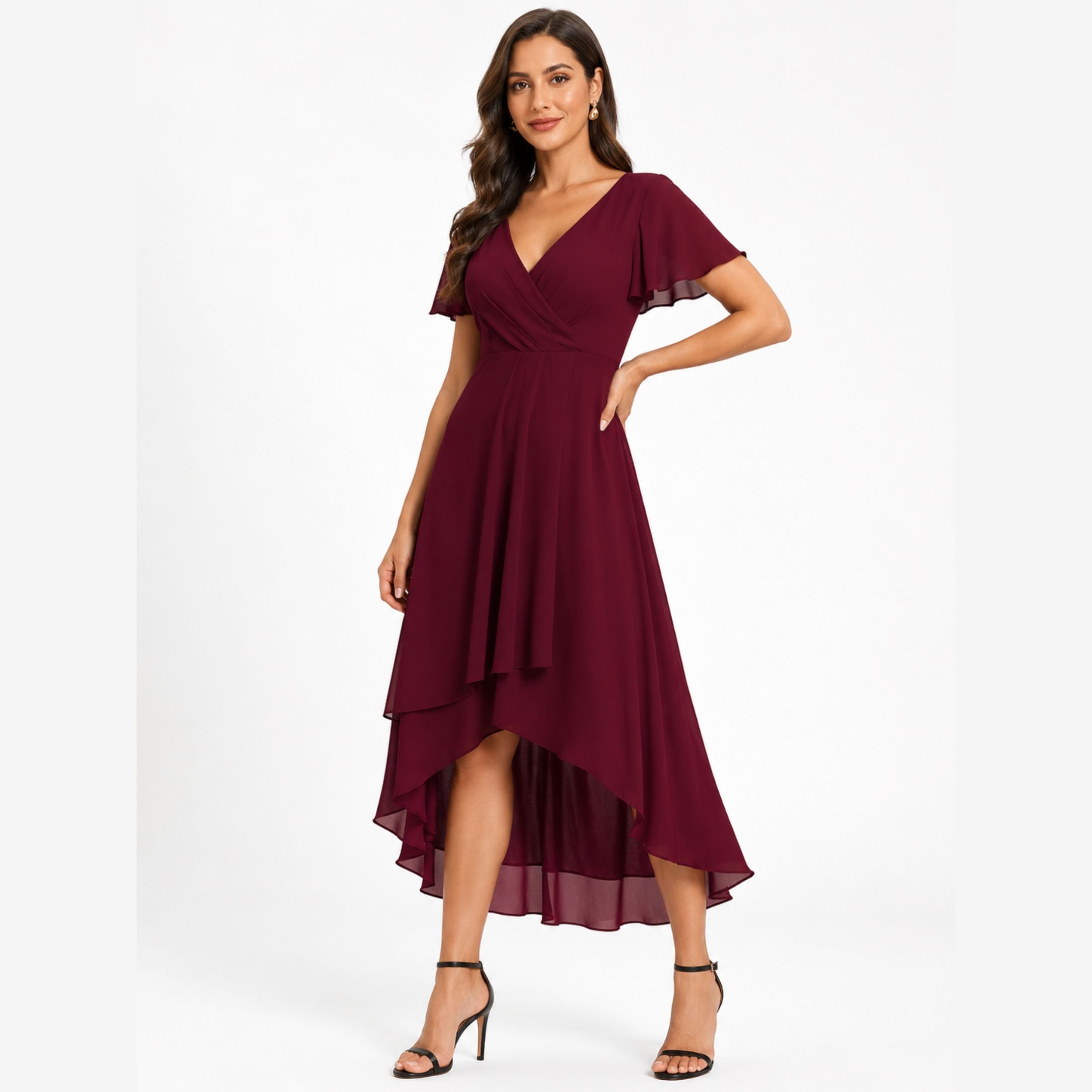 Alveraine | Women’s V-Neck Wrap Midi Dress – Elegant Everyday Style
