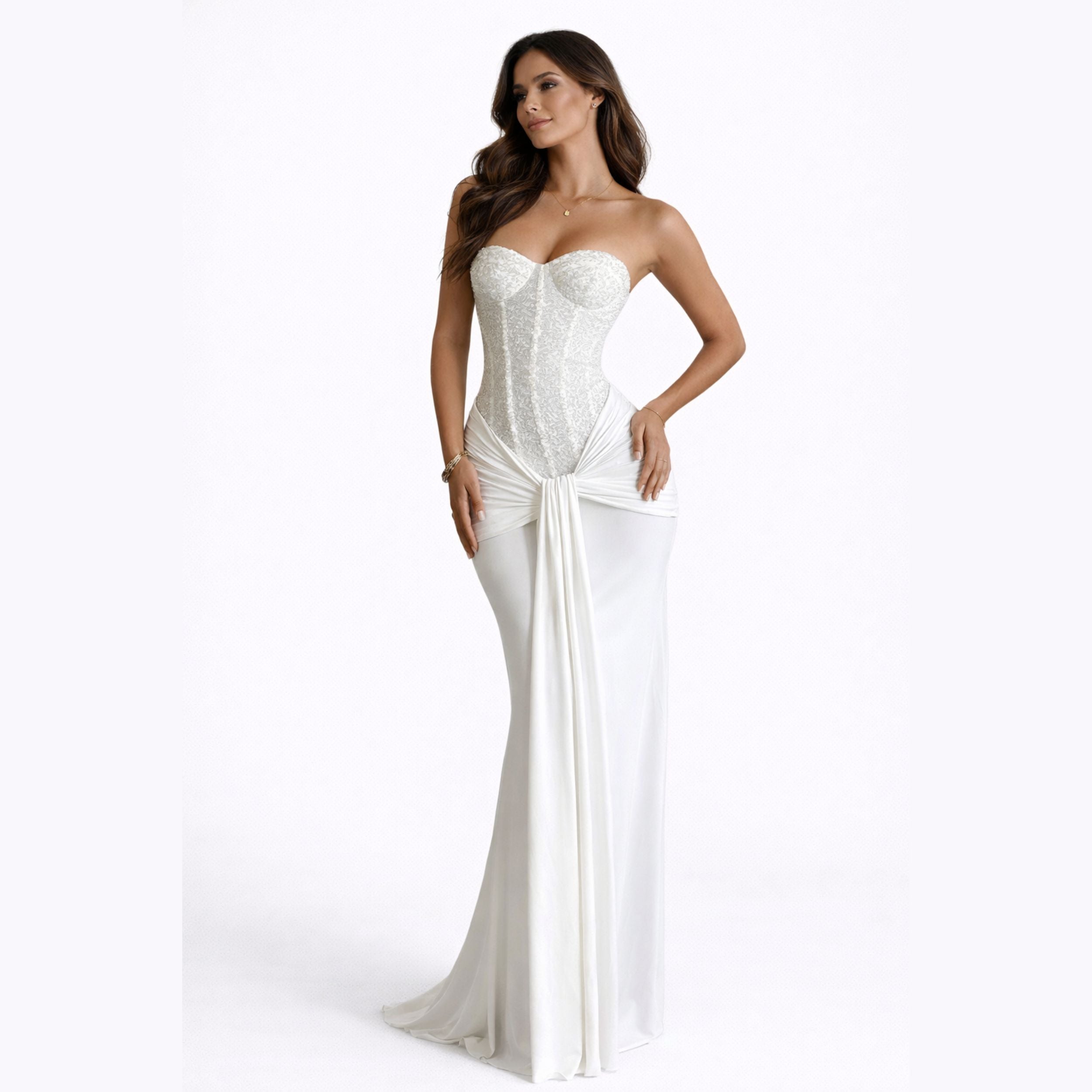 Alveraine | Women’s Strapless Ribbon Waist Evening Dress – Elegant Long Gown
