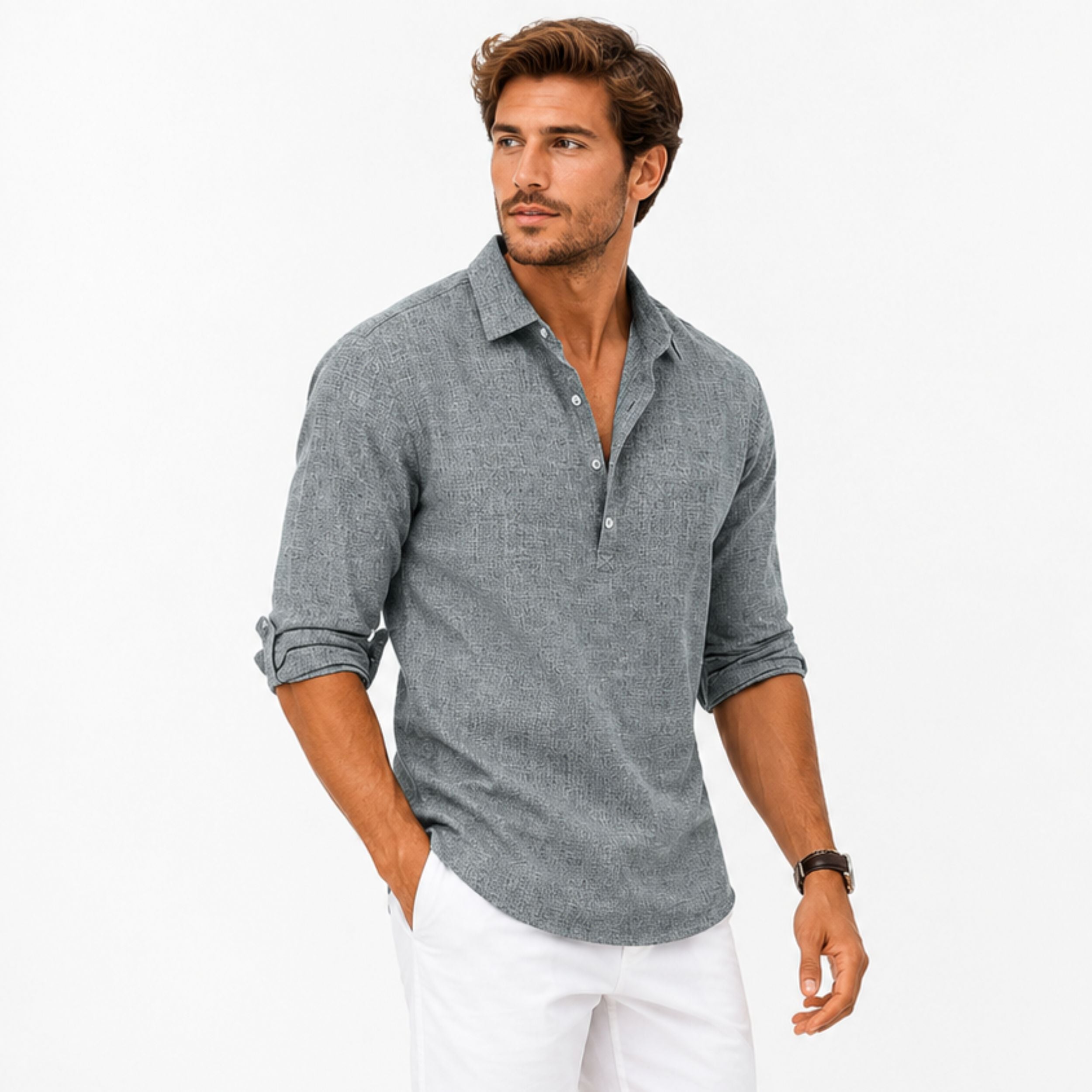 Alveraine | Men’s Casual Popover Shirt – Relaxed Smart Style