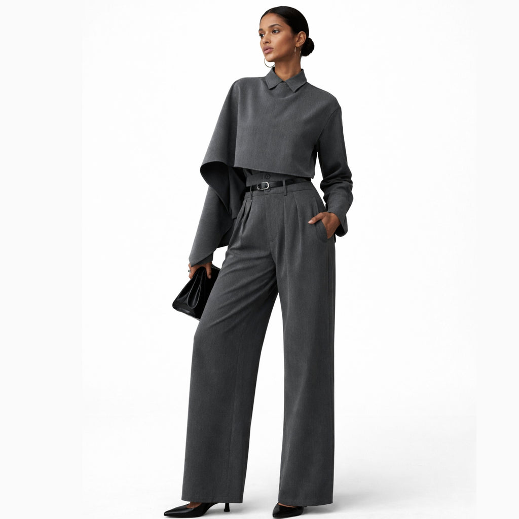 Alveraine | Women’s High-Waist Set Midi Blazer Suit with Cape Sleeve (Set)