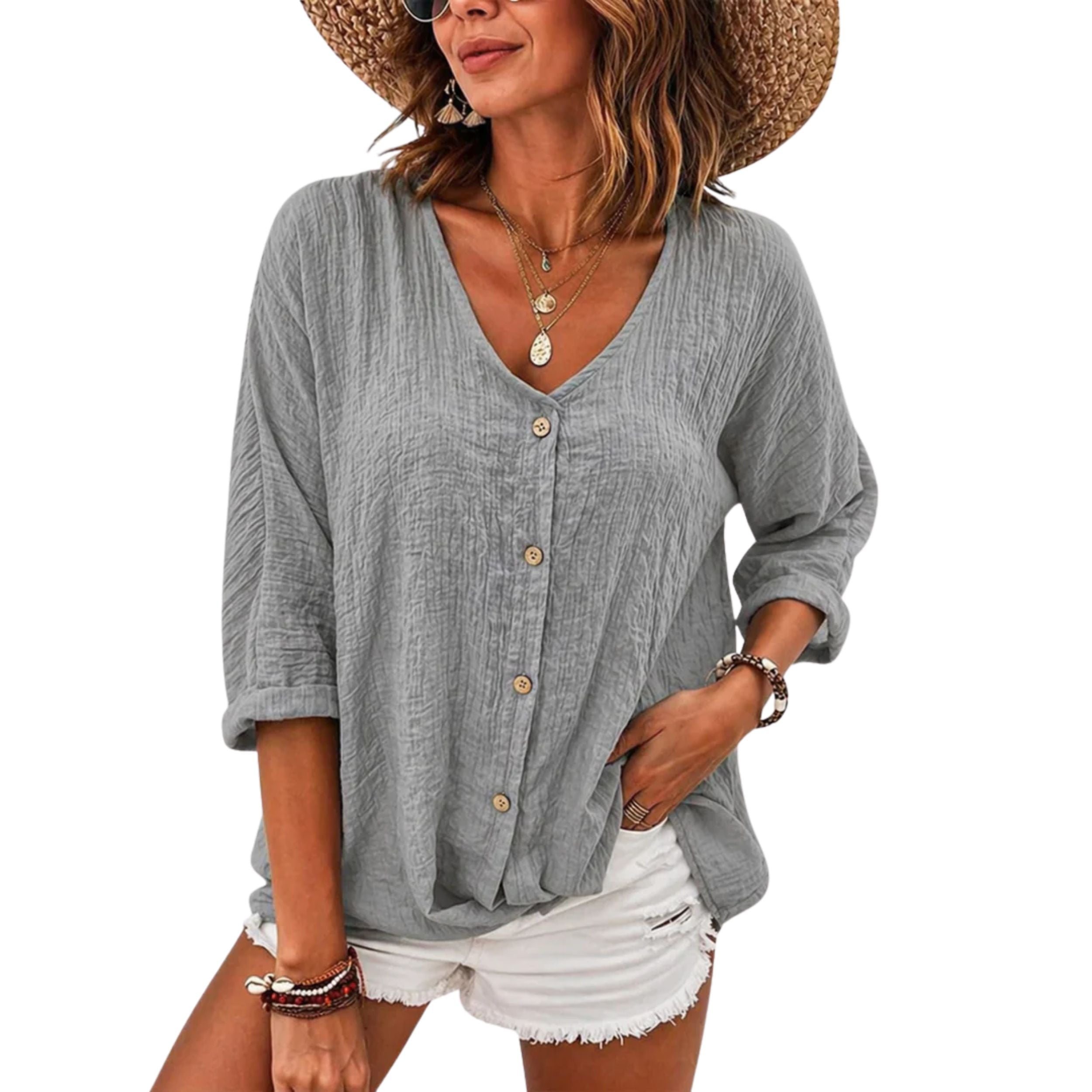 Alveraine | Women's Lightweight Linen V-Neck Blouse - Breathable Elegant Style