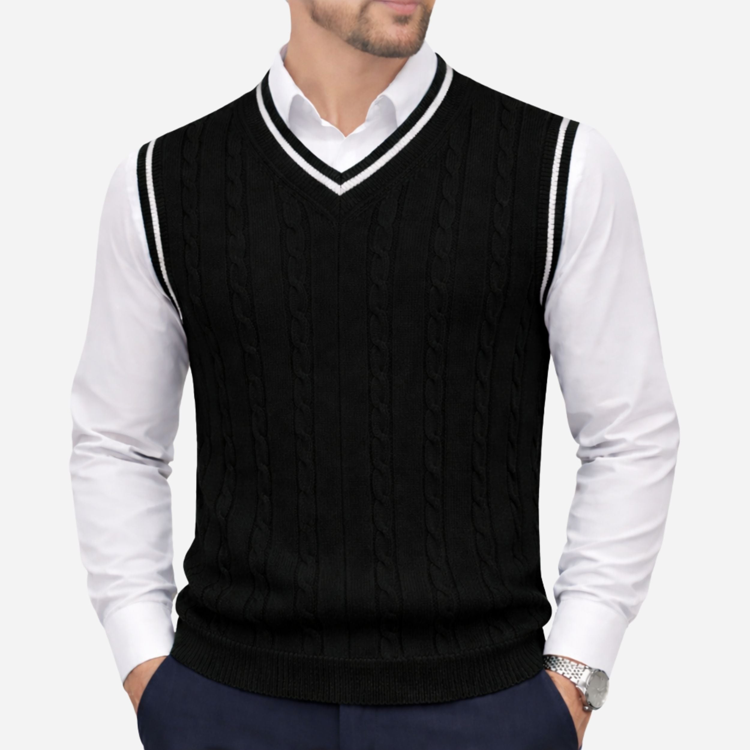 Alveraine | Men’s Knitted V-Neck Vest – Heritage Layers