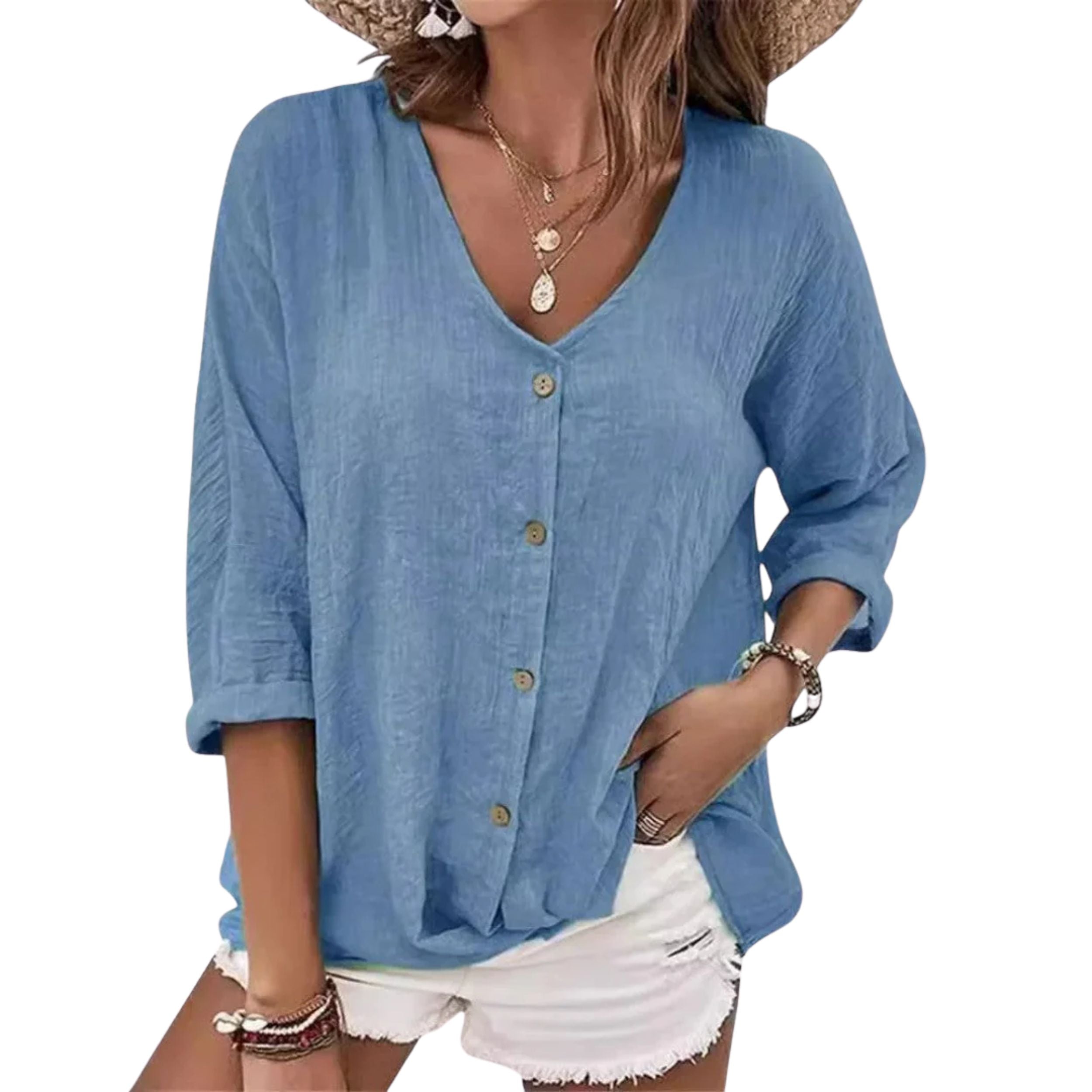 Alveraine | Women's Lightweight Linen V-Neck Blouse - Breathable Elegant Style