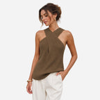 Alveraine | Women’s Cross Halterneck Knitted Top – Elegant Sleeveless Style