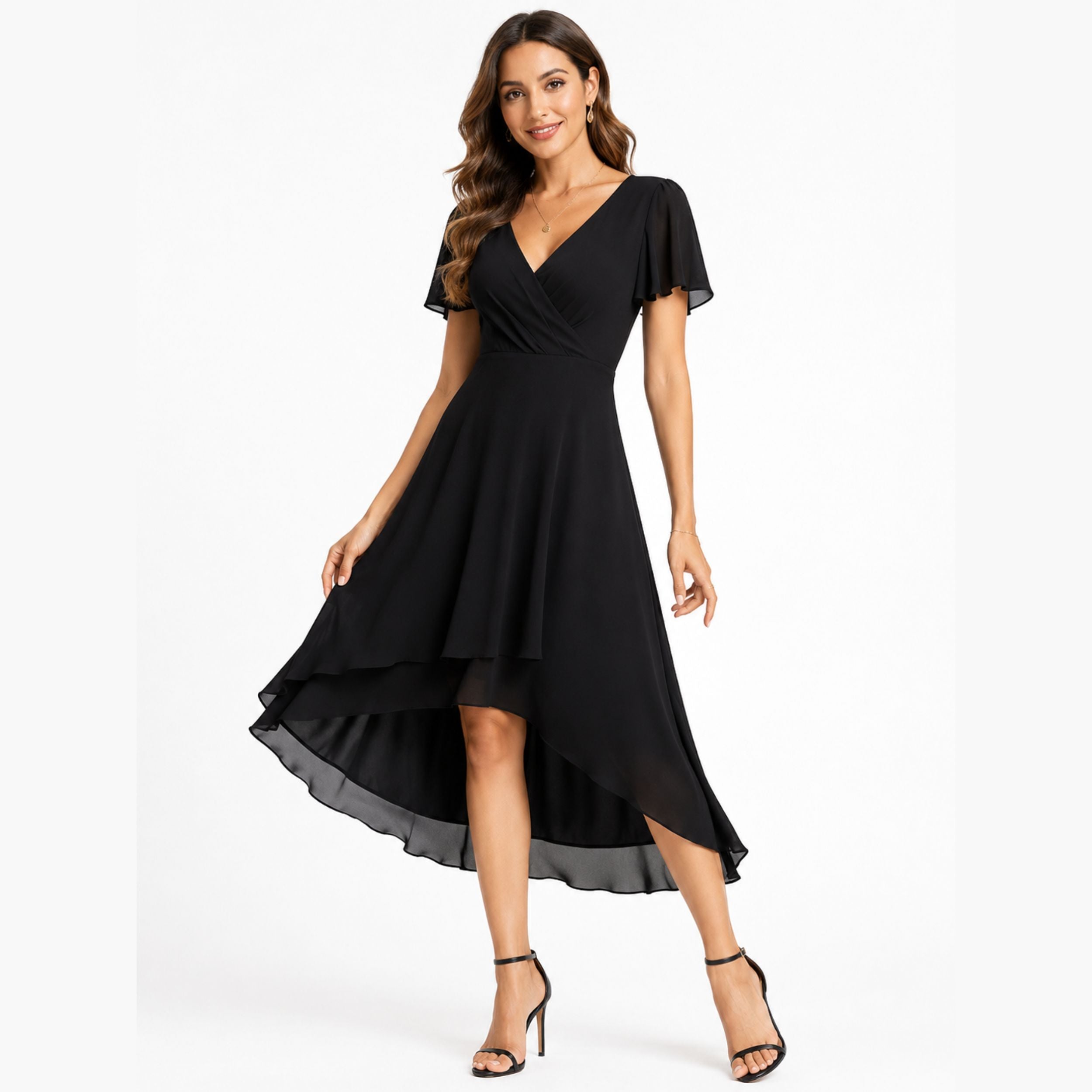 Alveraine | Women’s V-Neck Wrap Midi Dress – Elegant Everyday Style