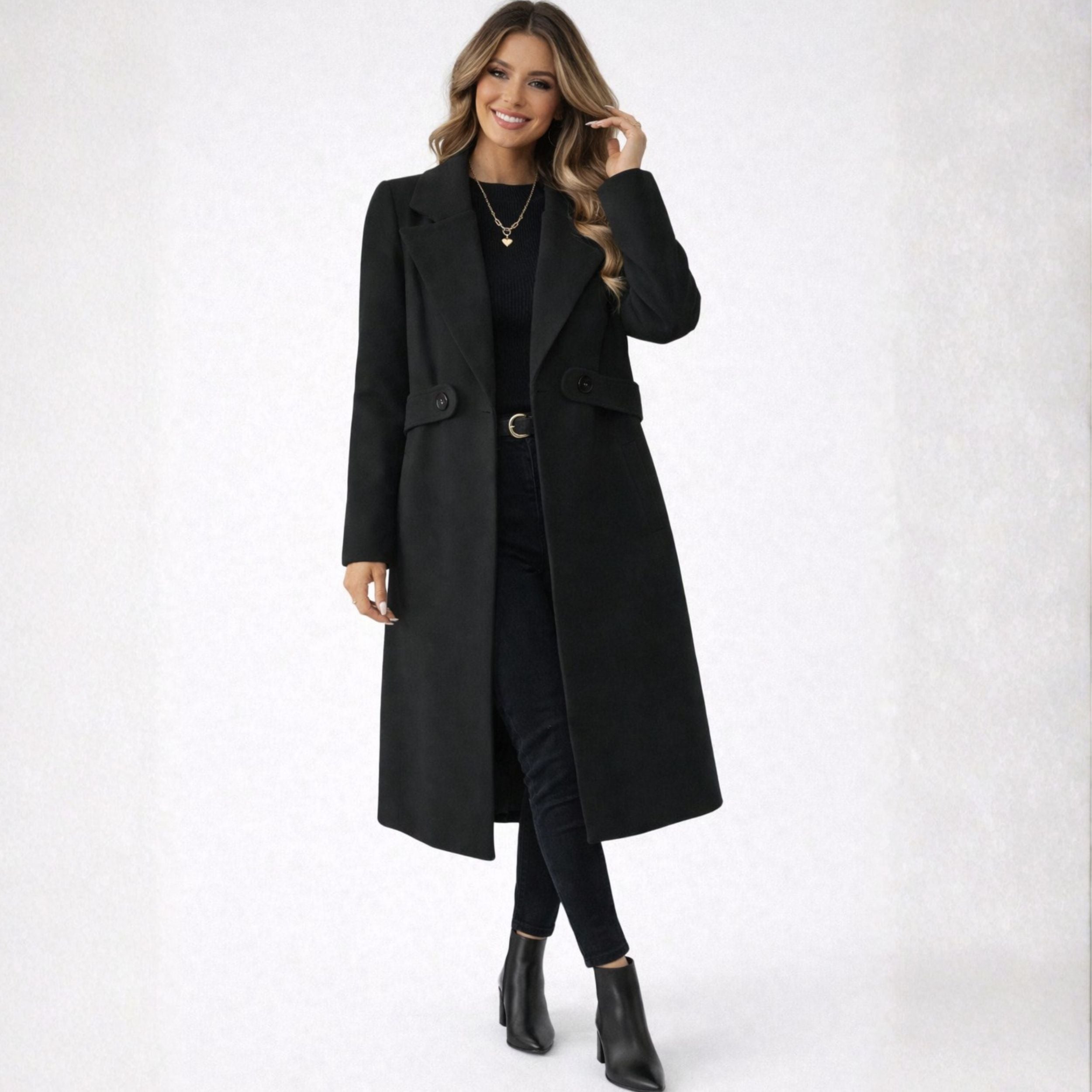 Alveraine | Women’s Belted Notched Collar Long Overcoat