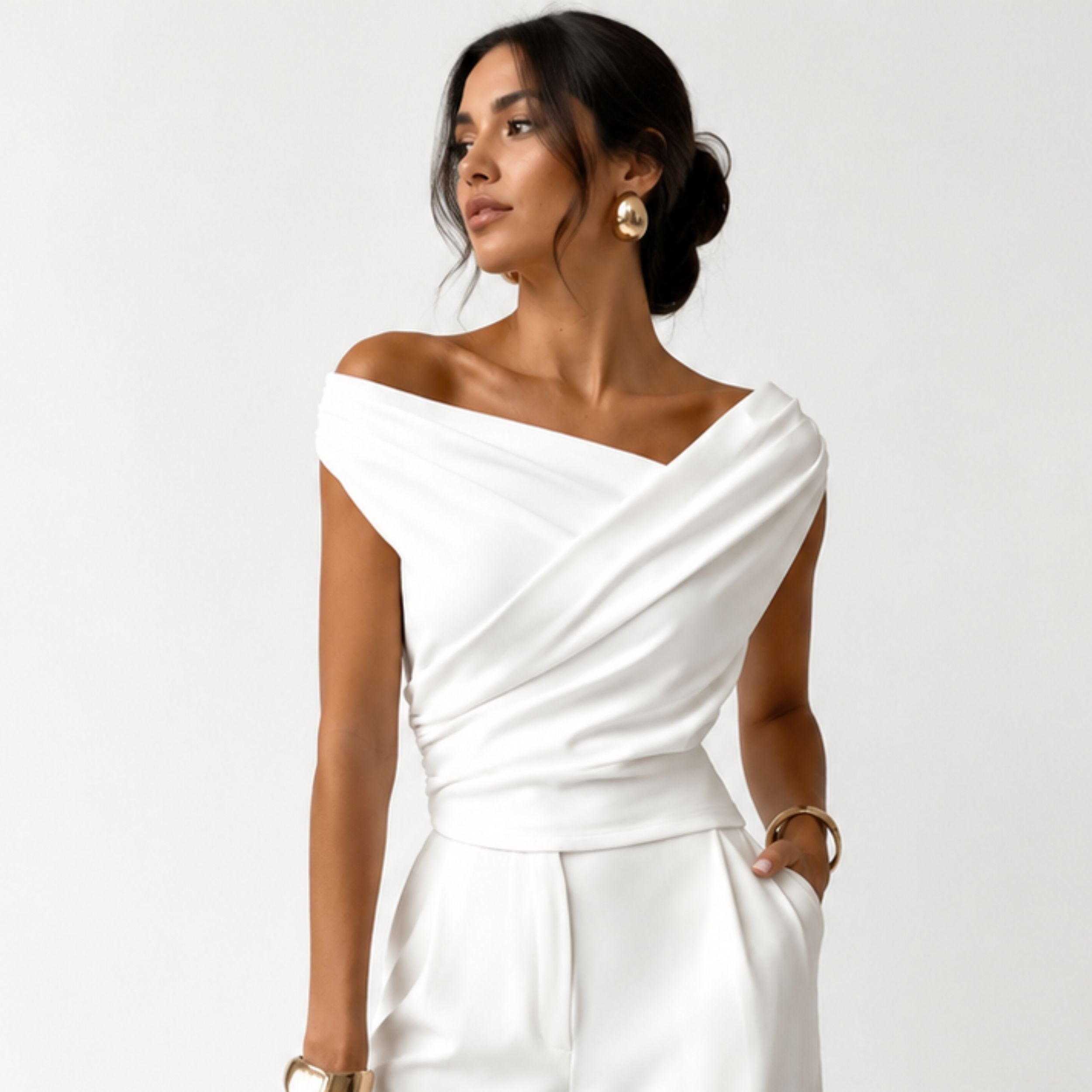 Alveraine | Women's Elegant Shoulder Top Blouse - Draped Refined Style