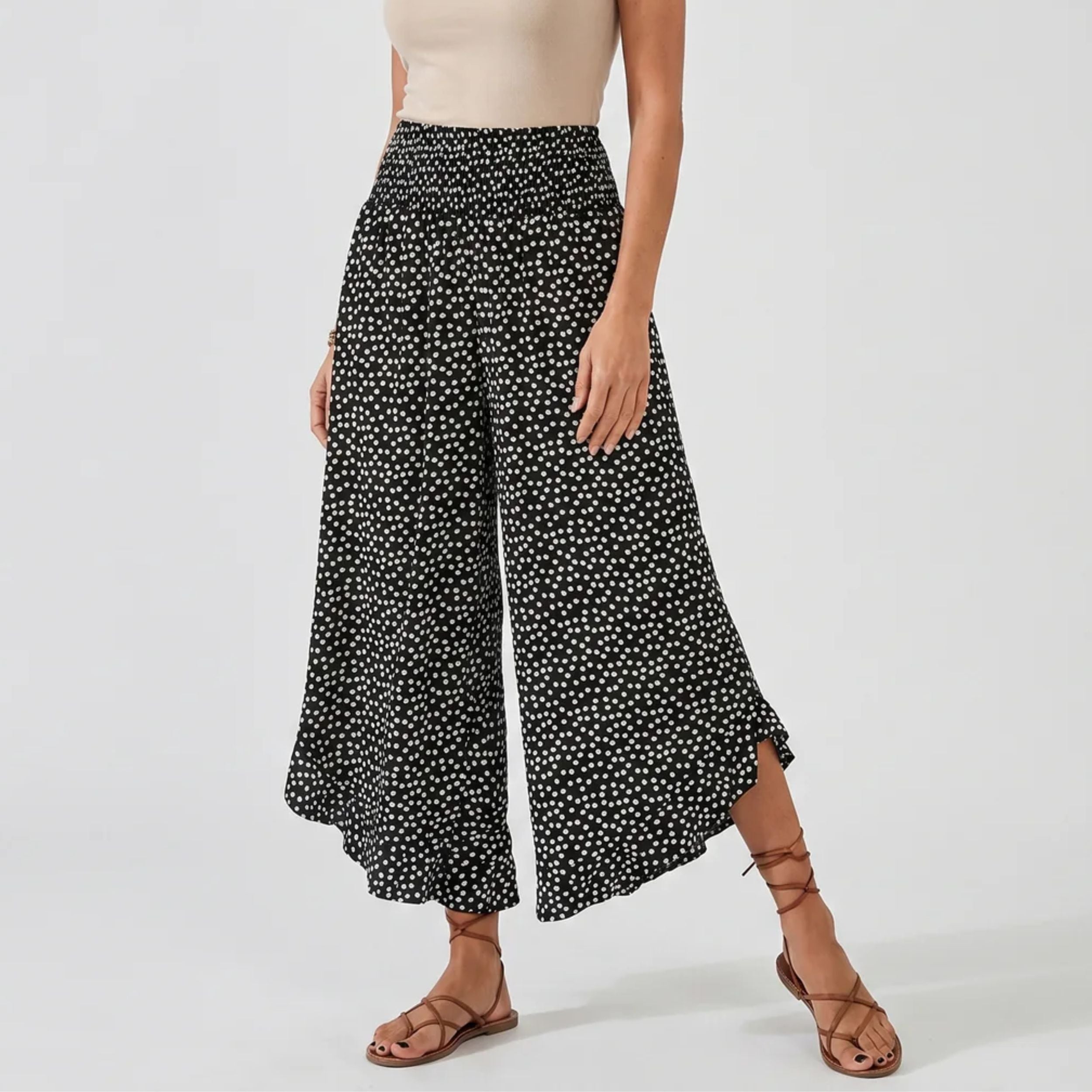 Alveraine | Women's Flowy Dot Print Wide-Leg Trousers - Summer Comfort Style