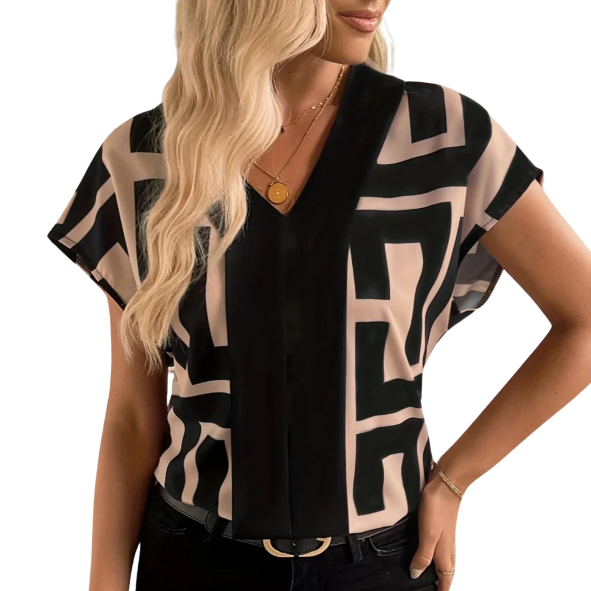 Alveraine | Geometric V-Neck Blouse