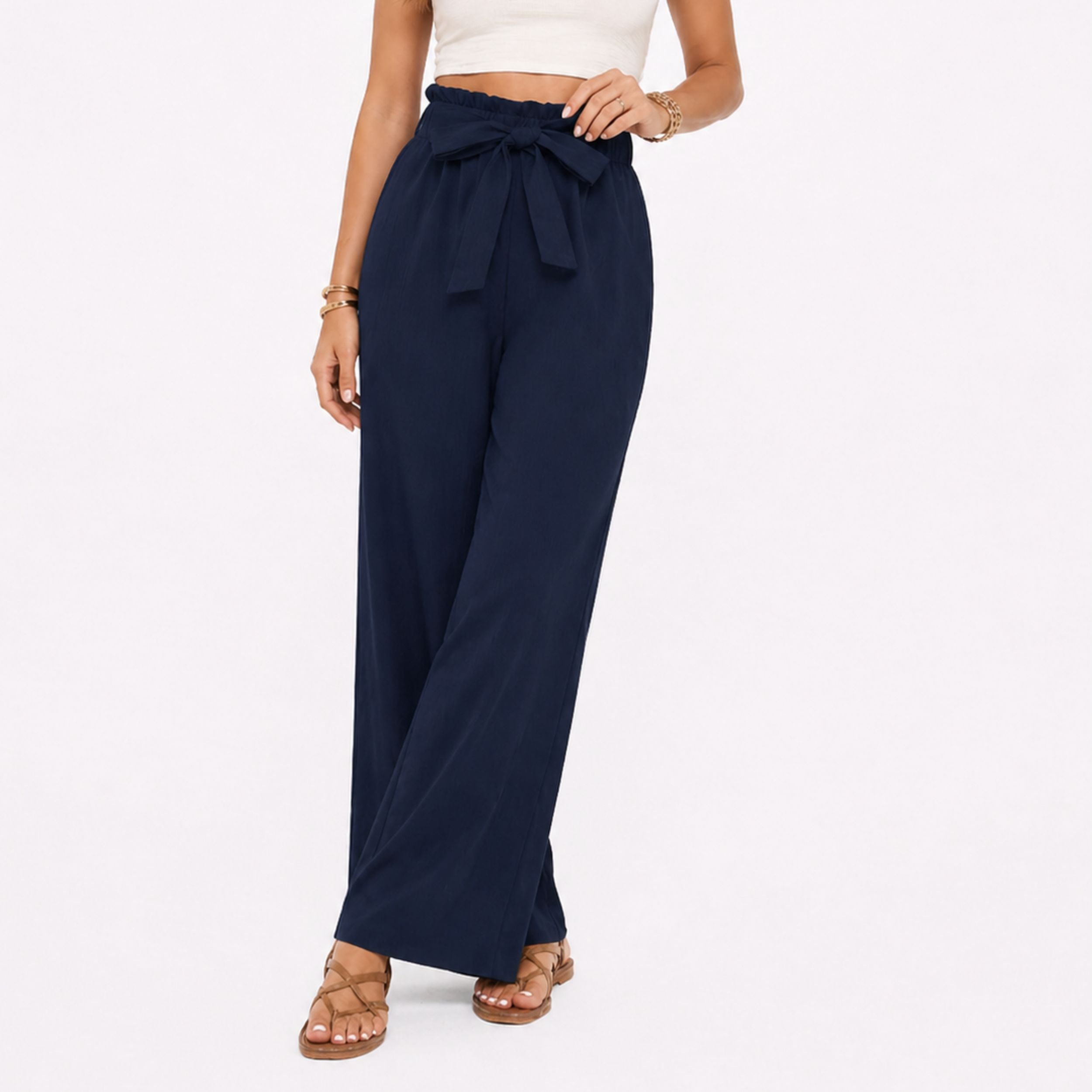 Alveraine | Women’s Tie Detail Elastic Trousers – Relaxed Elegant Style