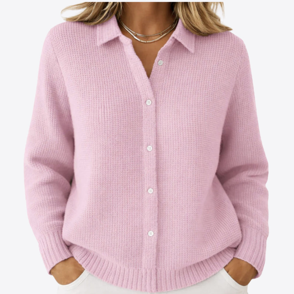 Alveraine | Women’s Button-Up Knit Cardigan – Lapel Collar Soft Layer
