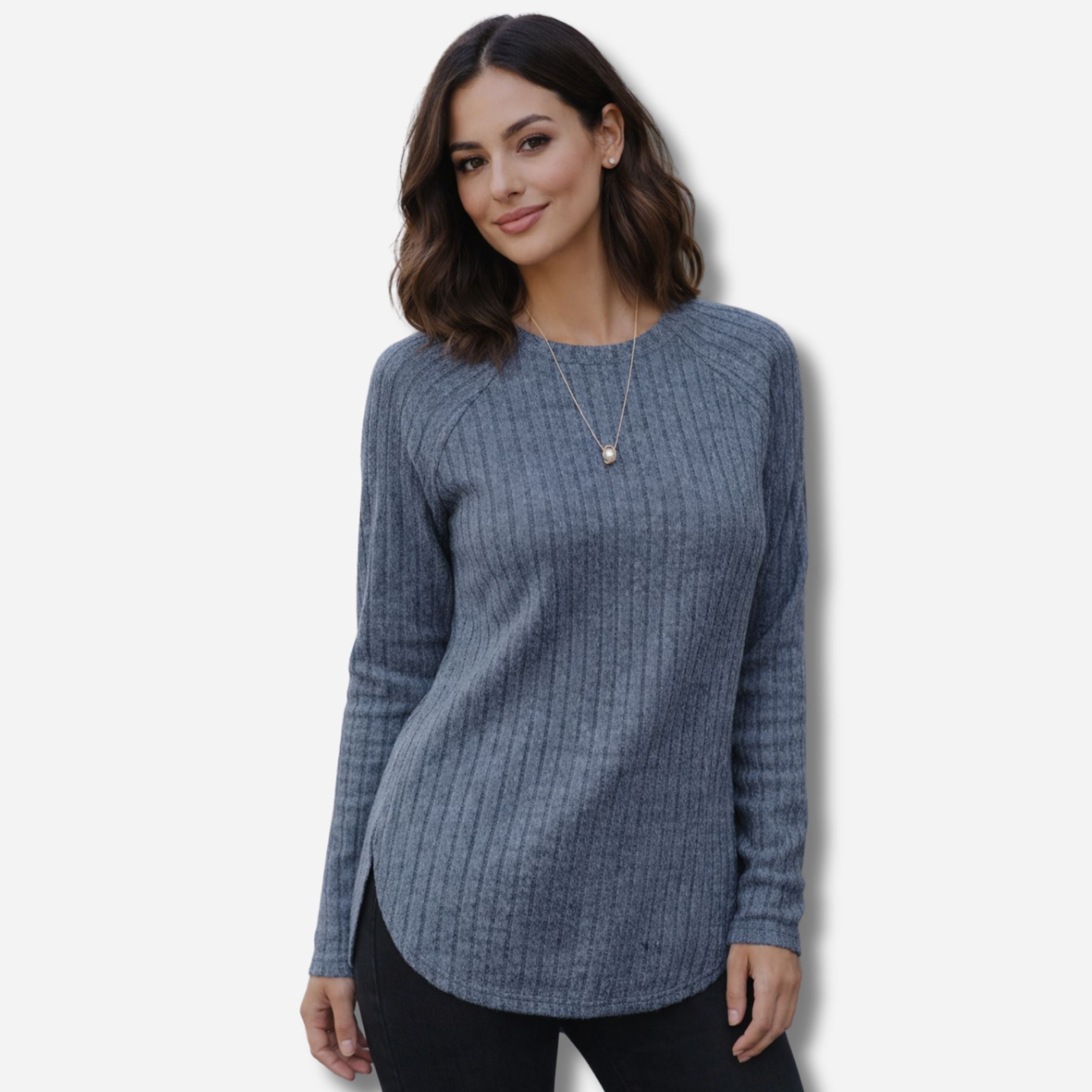 Alveraine | Women’s Loose Round Neck High-Low Curved Hem Casual Top