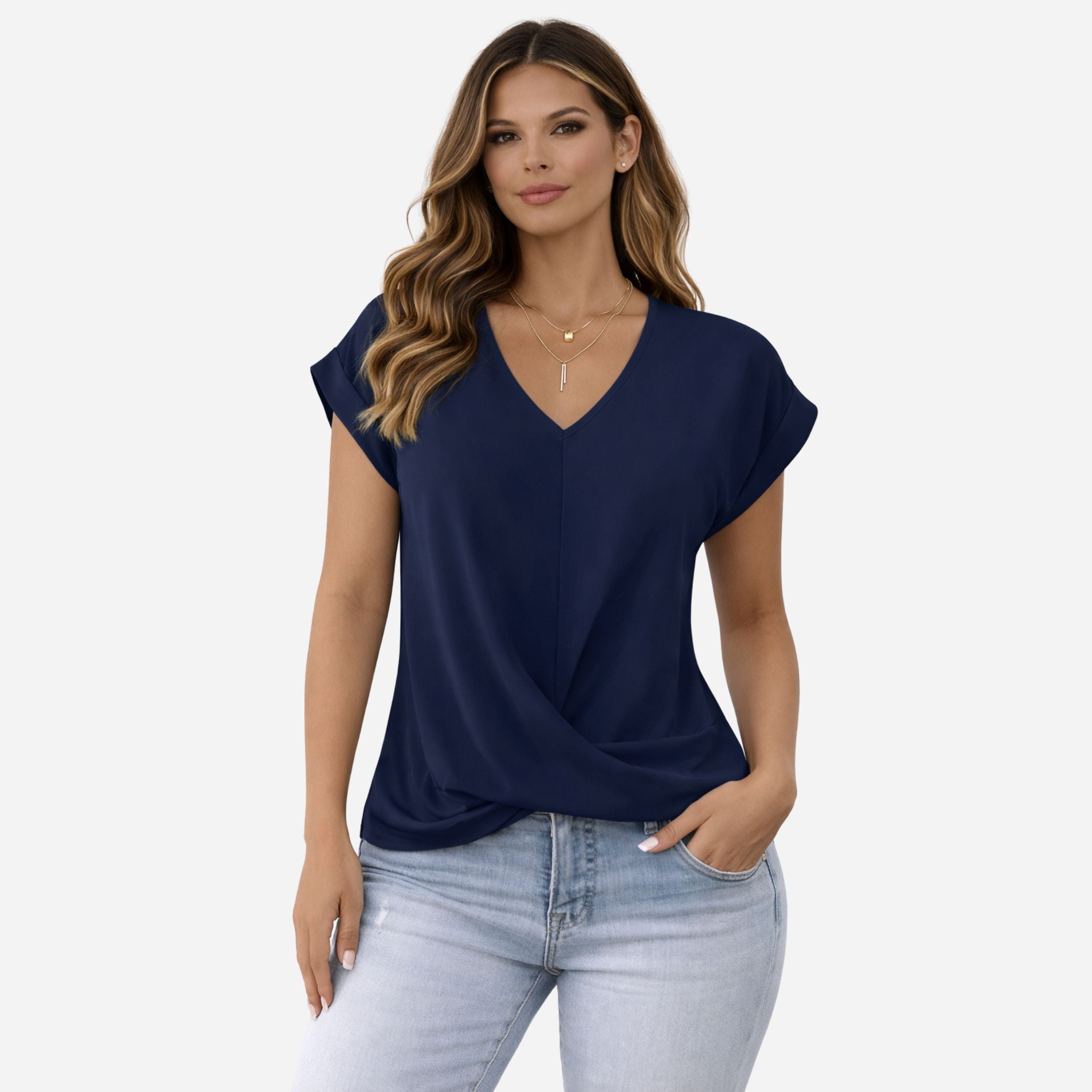Alveraine | Women’s V-Neck Knot Detail T-Shirt – Casual Summer Style