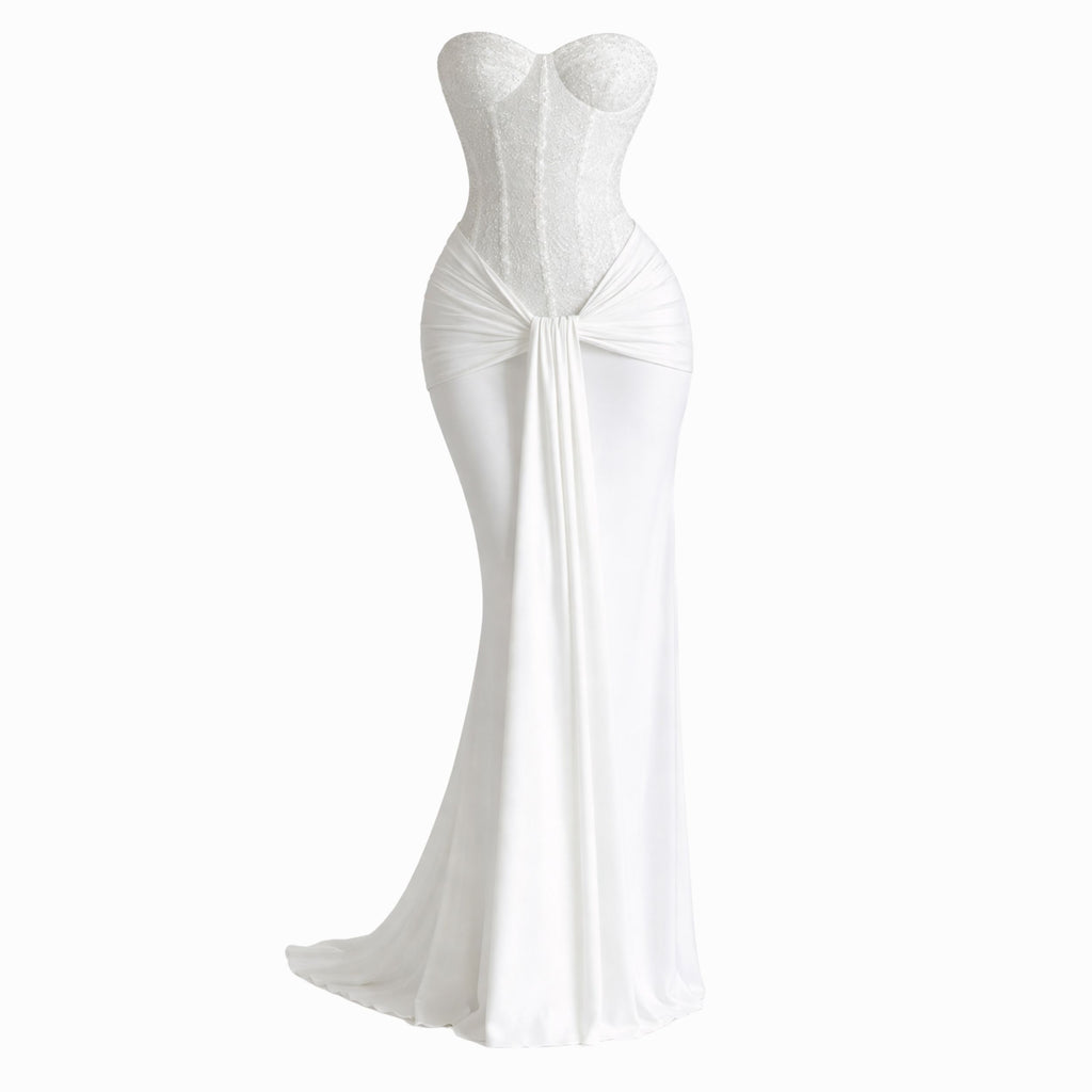Alveraine | Women’s Strapless Ribbon Waist Evening Dress – Elegant Long Gown