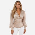 Alveraine | Women’s Geometric Print V-Neck Blouse – Modern Elegant Style