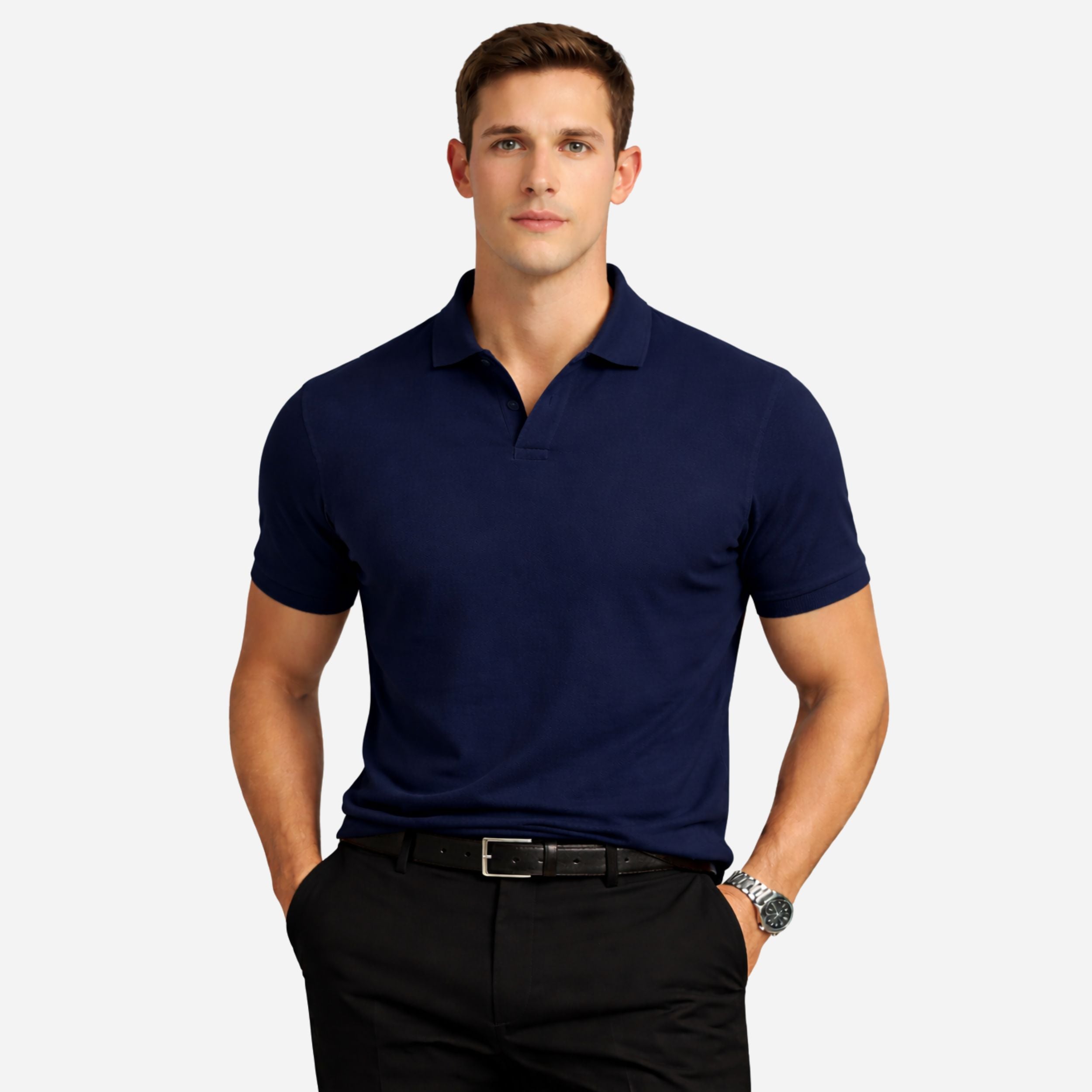 Alveraine | Men’s Slim Fit Knit Polo Shirt – Smart Casual Summer Style