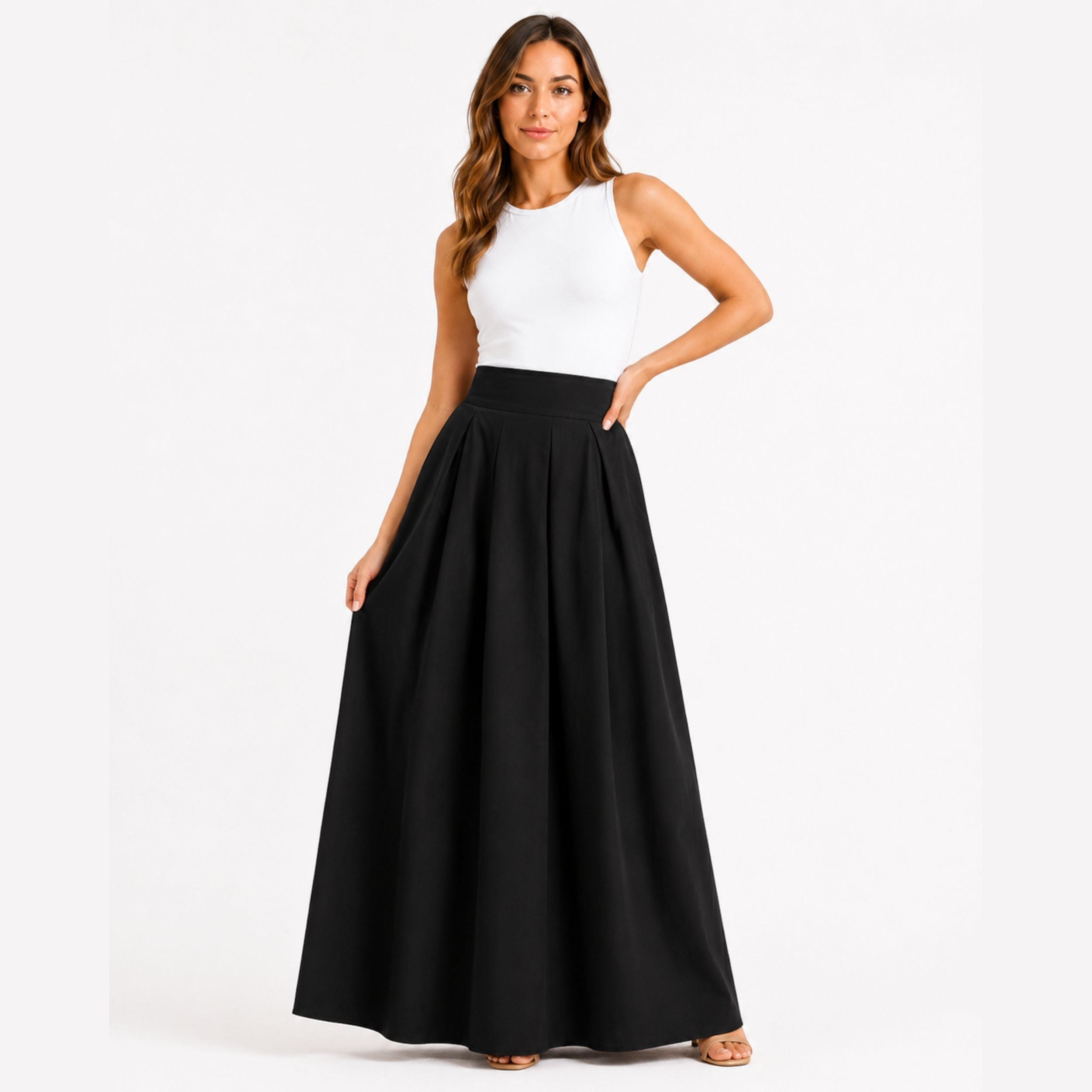 Alveraine | Women's High-Waisted A-Line Maxi Skirt - Elegant Flowing Style