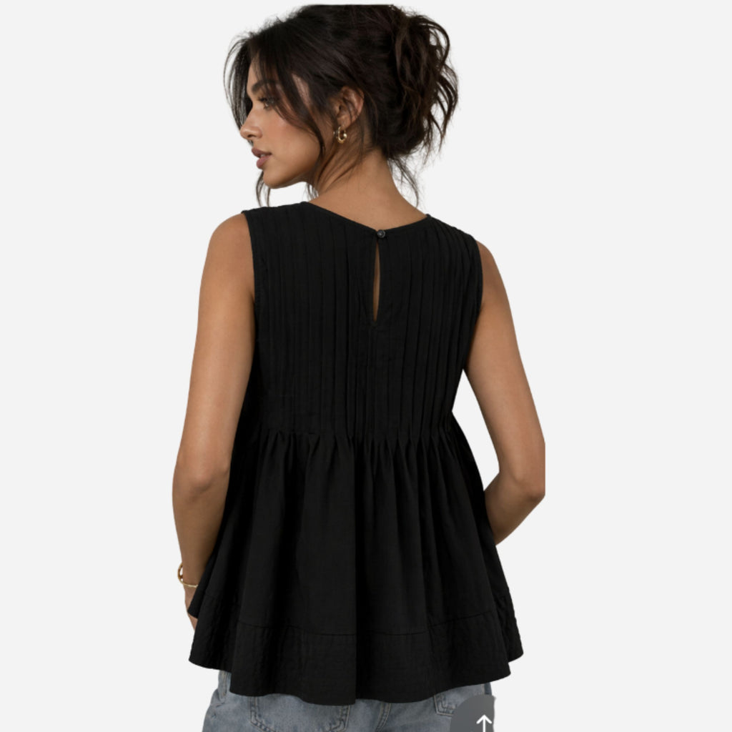 Alveraine | Blouse plissée à basque sans manches pour femme – Style estival élégant