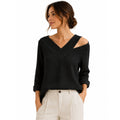 Alveraine | Women's Off-Shoulder V-Neck Long Sleeve Top - Elegant Refined Style